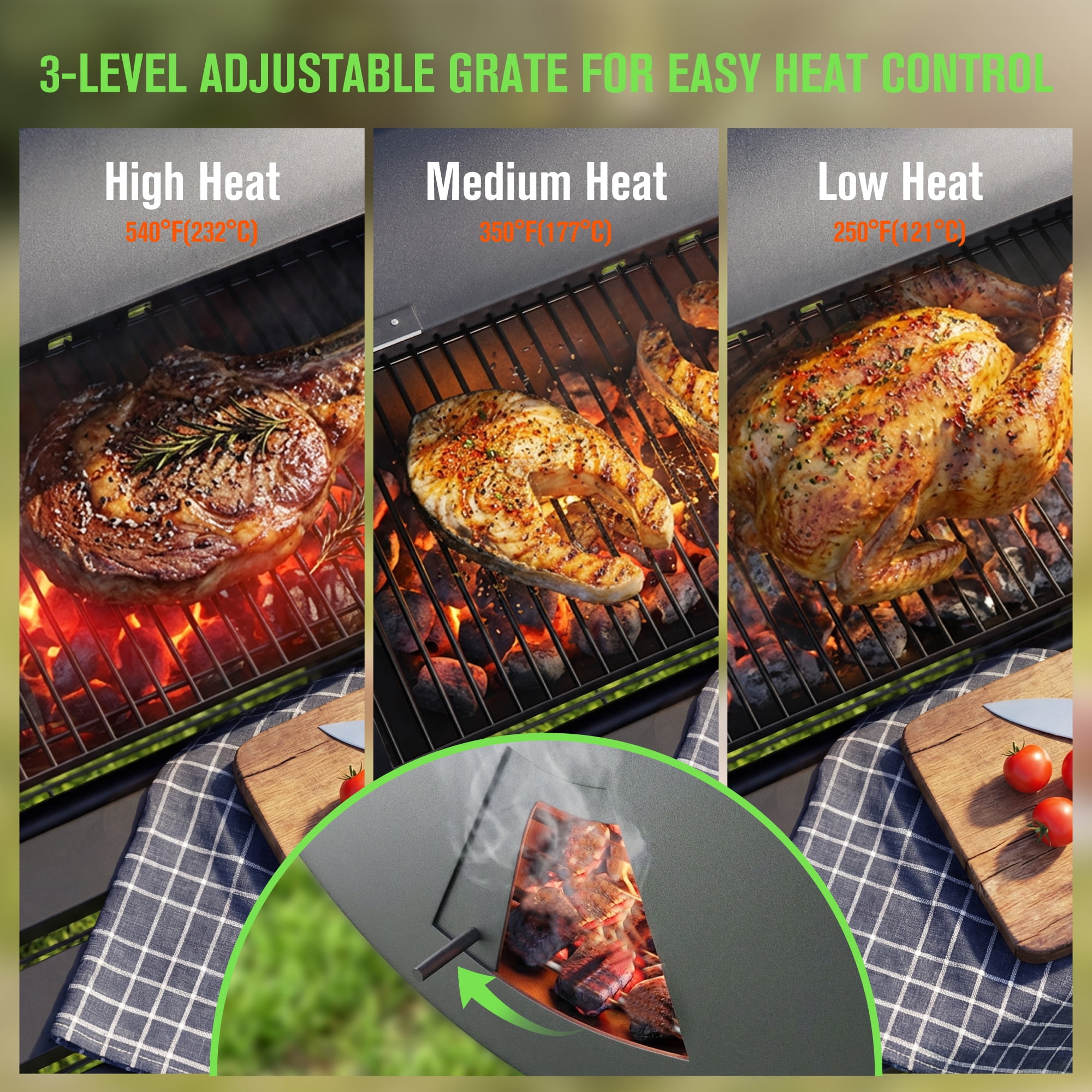 Vebreda Charcoal Grill with Offset Smoker, Heavy-Duty BBQ Barrel Grill for Outdoor Patio Cooking (Black, 44 in) ob4sj