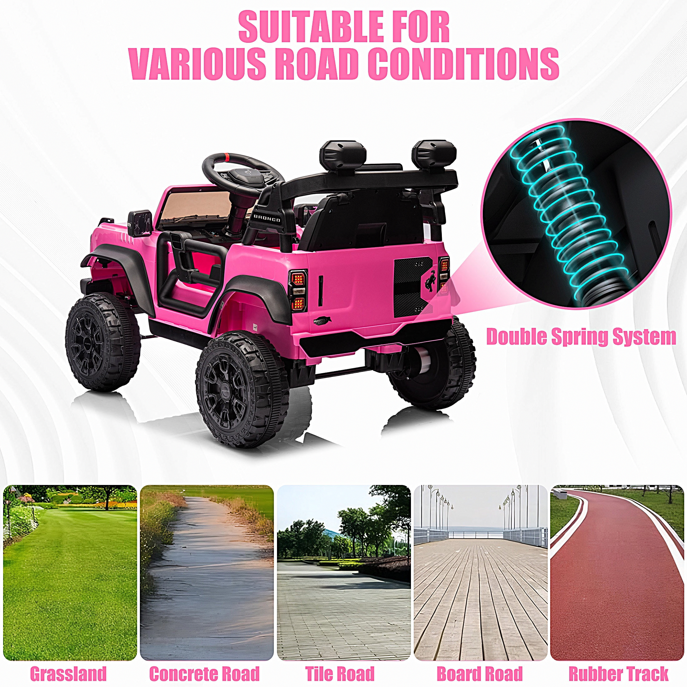 iRerts Ford Bronco Raptor Electric Ride-On Truck with Remote Control (Pink, 12V) 31si2