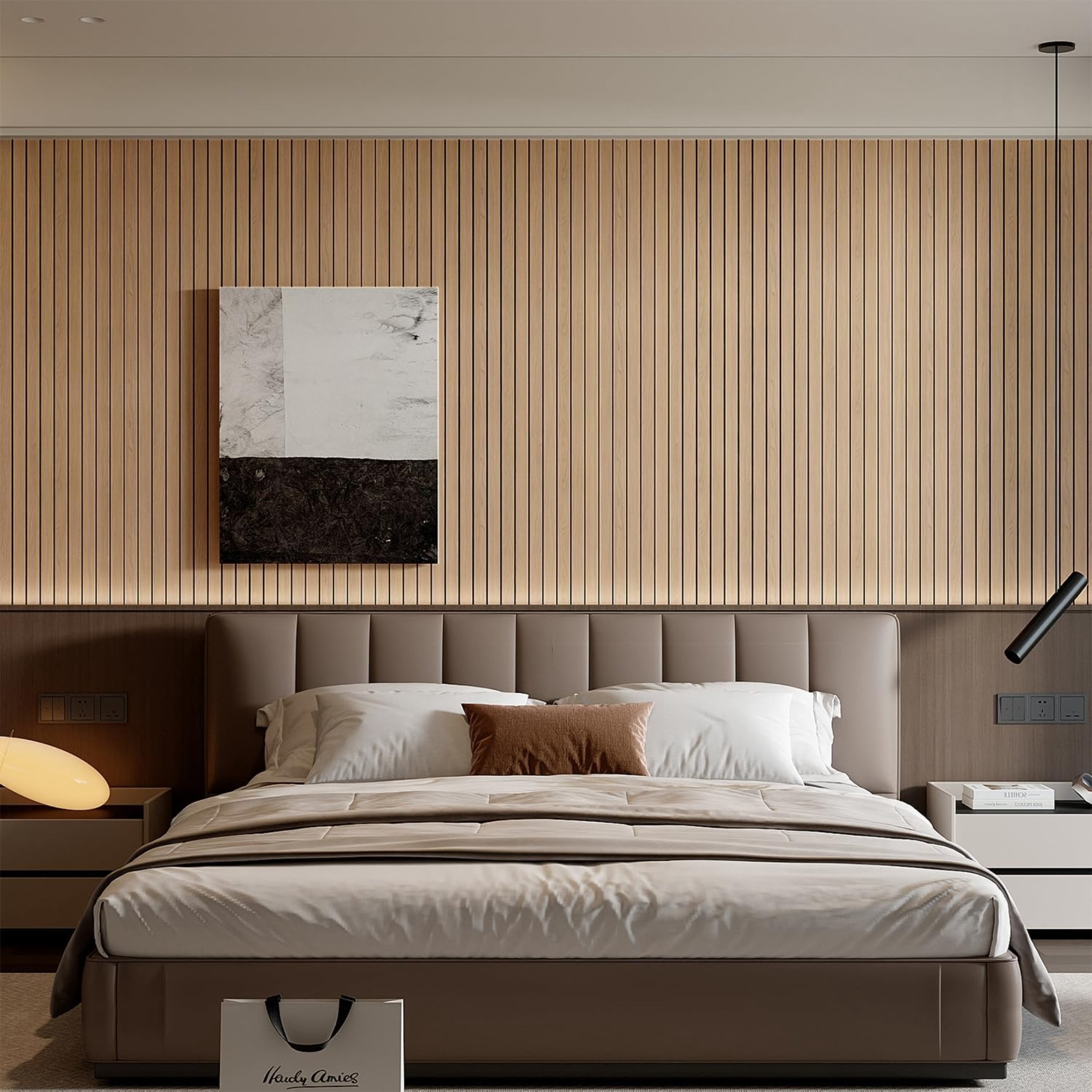 Generic Peel and Stick PVC Slat Wall Panel, Self-Adhesive Faux Oak Wood Grain 3D Decorative Wall Covering (Brown, 118 in x 15.75 in) wp6ev