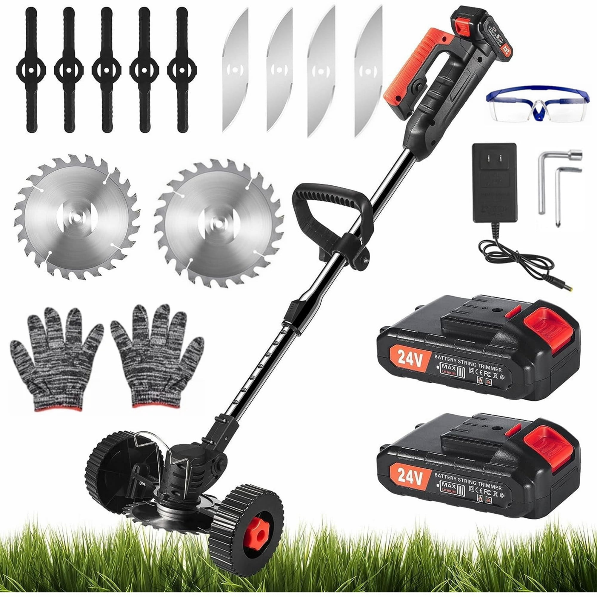 JahyShow Electric Cordless Weed Wacker with Wheels, 3-in-1 String Trimmer Edger and Lawn Mower Tool (Black, 31 in to 45 in) 49htm