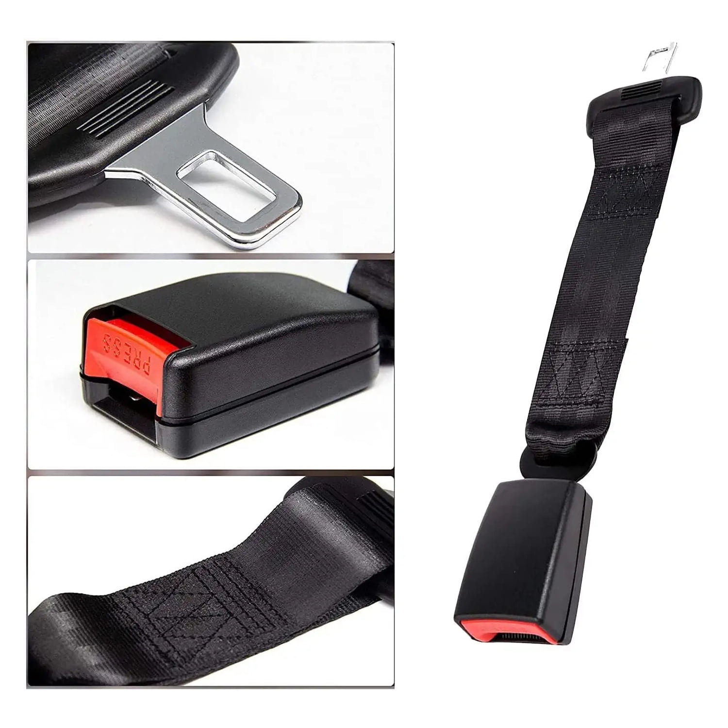 PHANCIR Seat Belt Extender for Cars, Universal Buckle Extension, Durable Stainless Steel (Black, 2 Pack, 10.2 in) ochnx