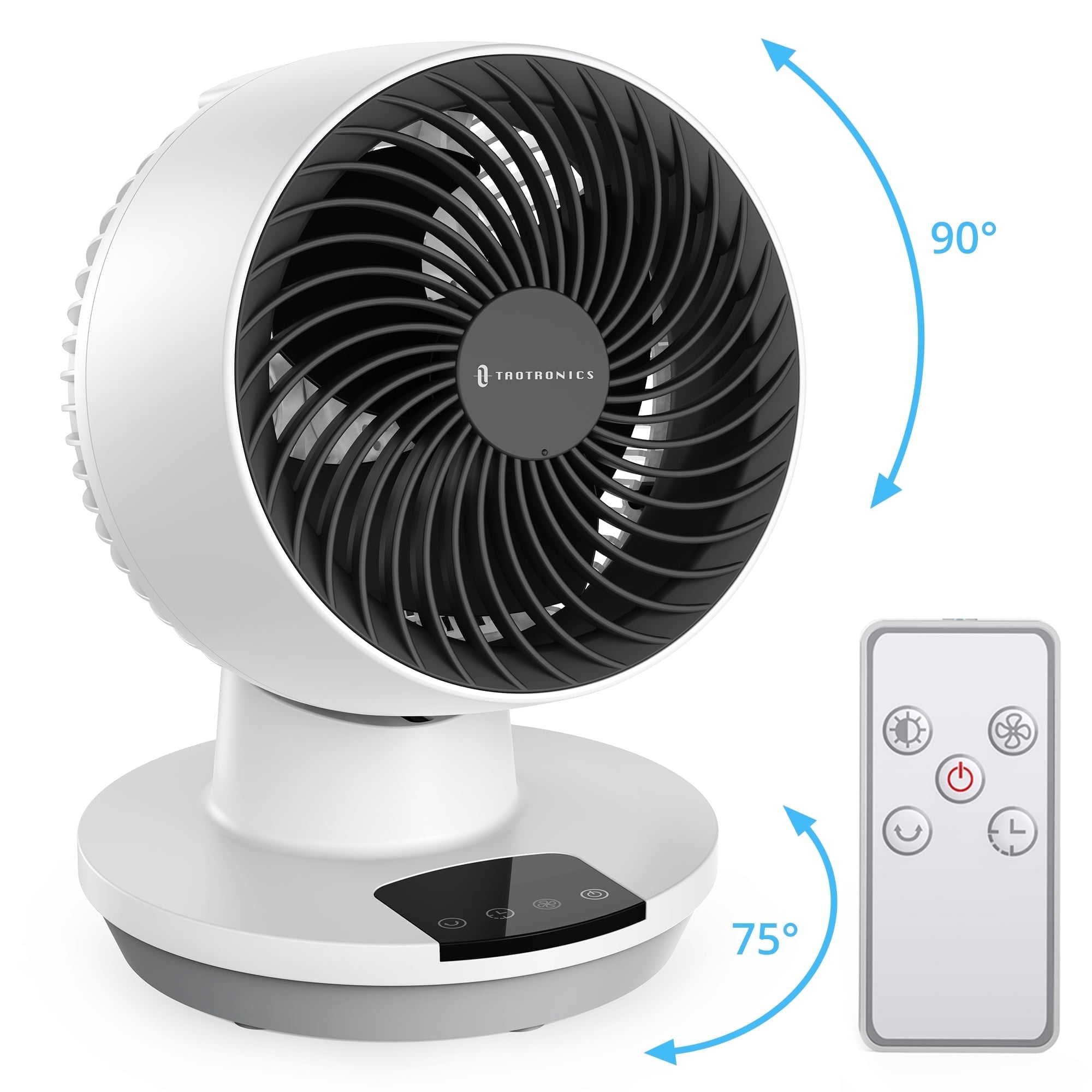 TaoTronics 12-Inch Desk Fan, Quiet Air Circulator with Remote, 3 Speeds, 160° Adjustable Tilt (White, 12 in) 2aj1w
