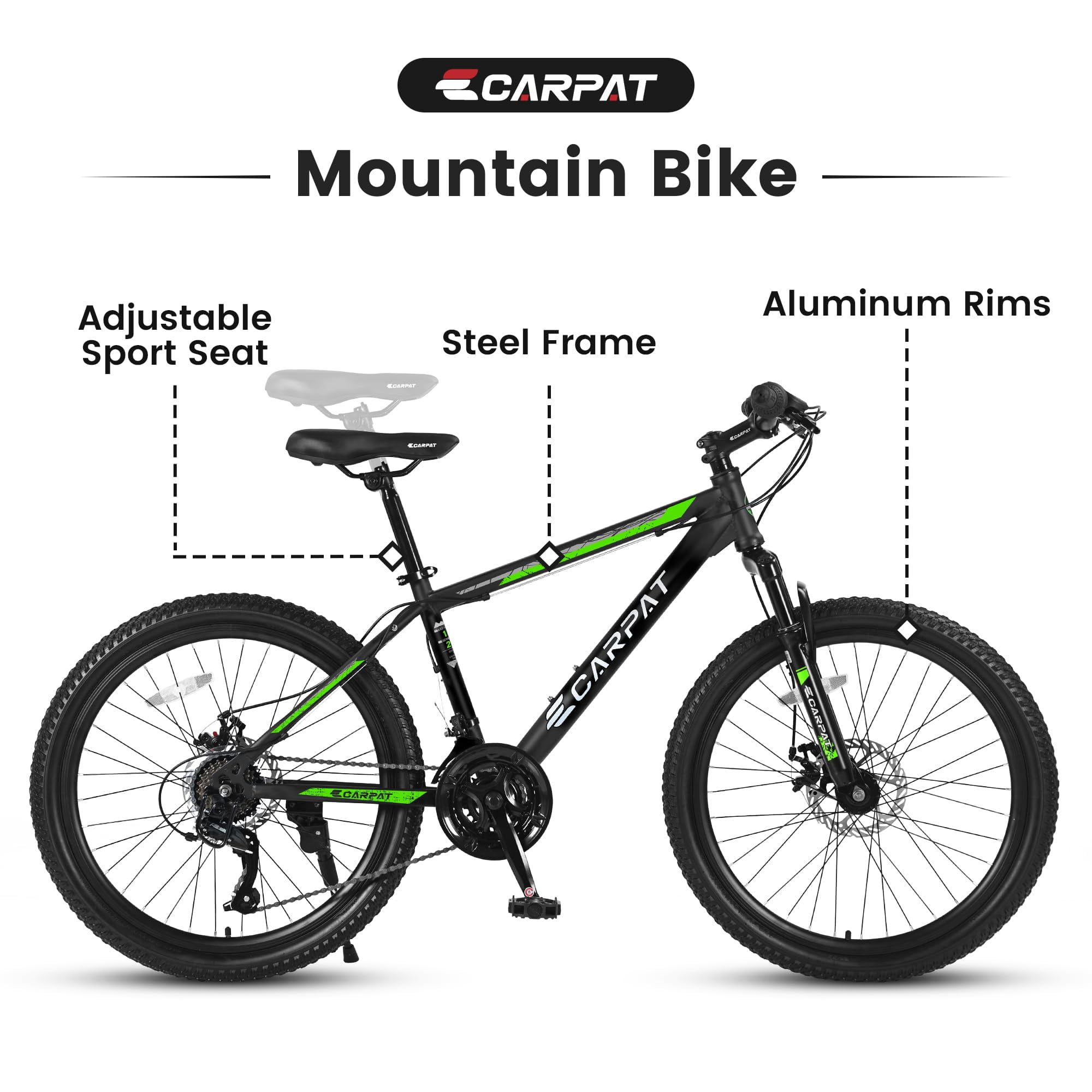 ToolMoo 26 Inch Mountain Bike, 21 Speed Shimano Shifter, Dual Disc Brakes, Front Suspension (Black, 26 in) 48wls