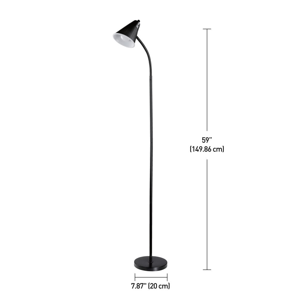 Globe Electric Novogratz Modern LED Floor Lamp with Adjustable Gooseneck and Mesh Shade (Matte Black, 59 in) f1h4v