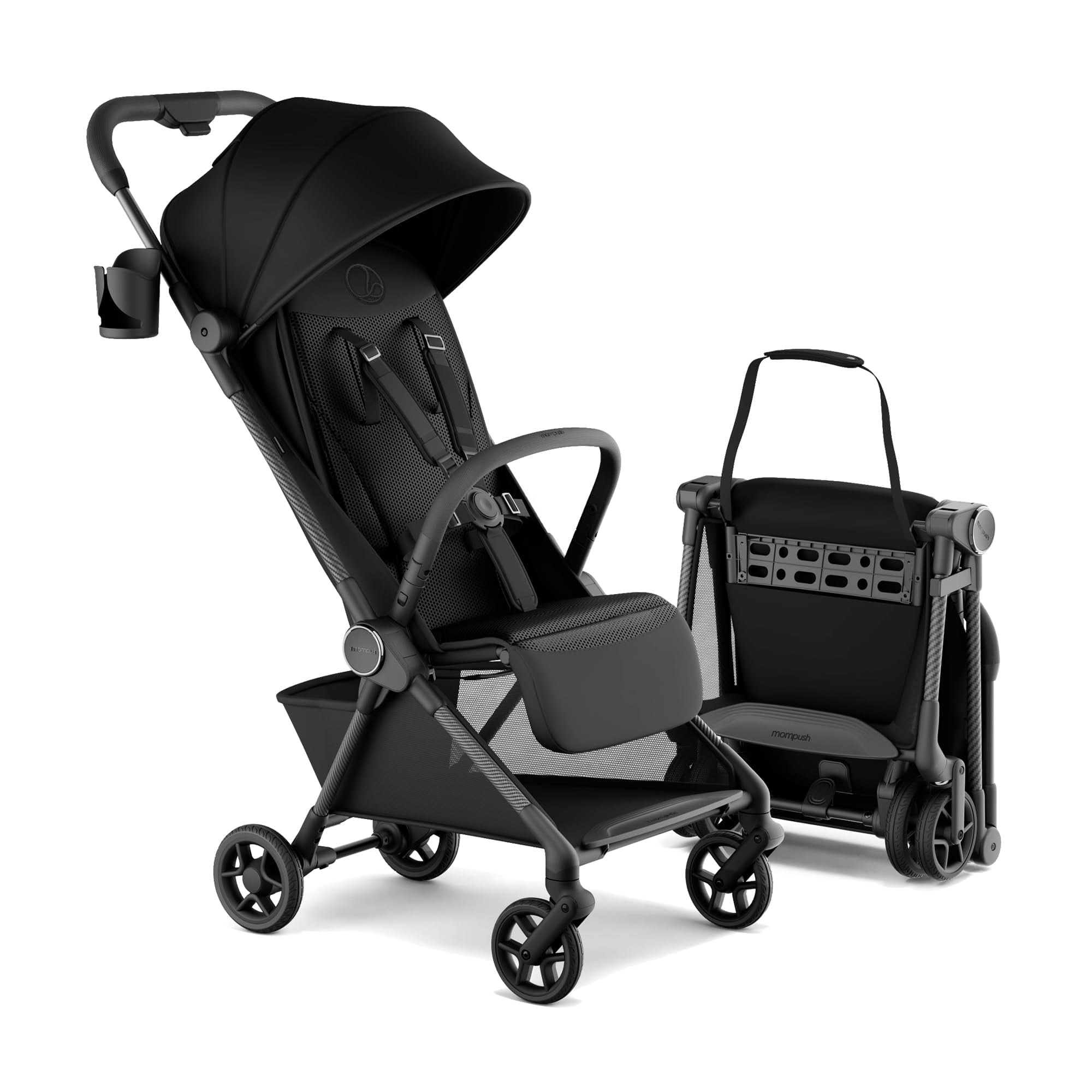 Mompush Nexis Carbon Ultra-Light Travel Stroller (Black, 50 lb Capacity) bntmj