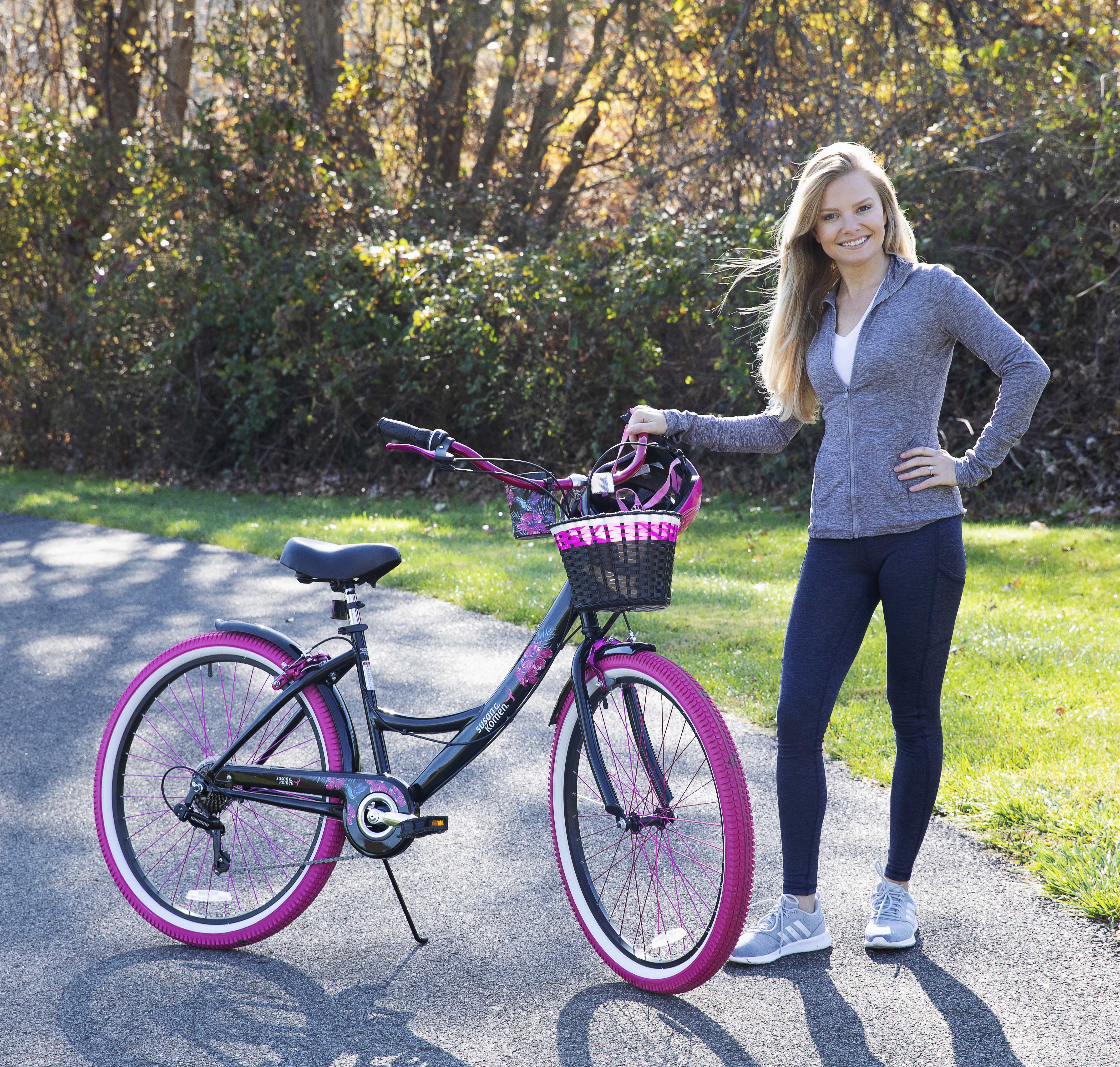 Kent Bicycles 26 in Susan G. Komen Cruiser Bike, Adult Comfort Bicycle with Basket (Black and Pink, 26 in) s81hx