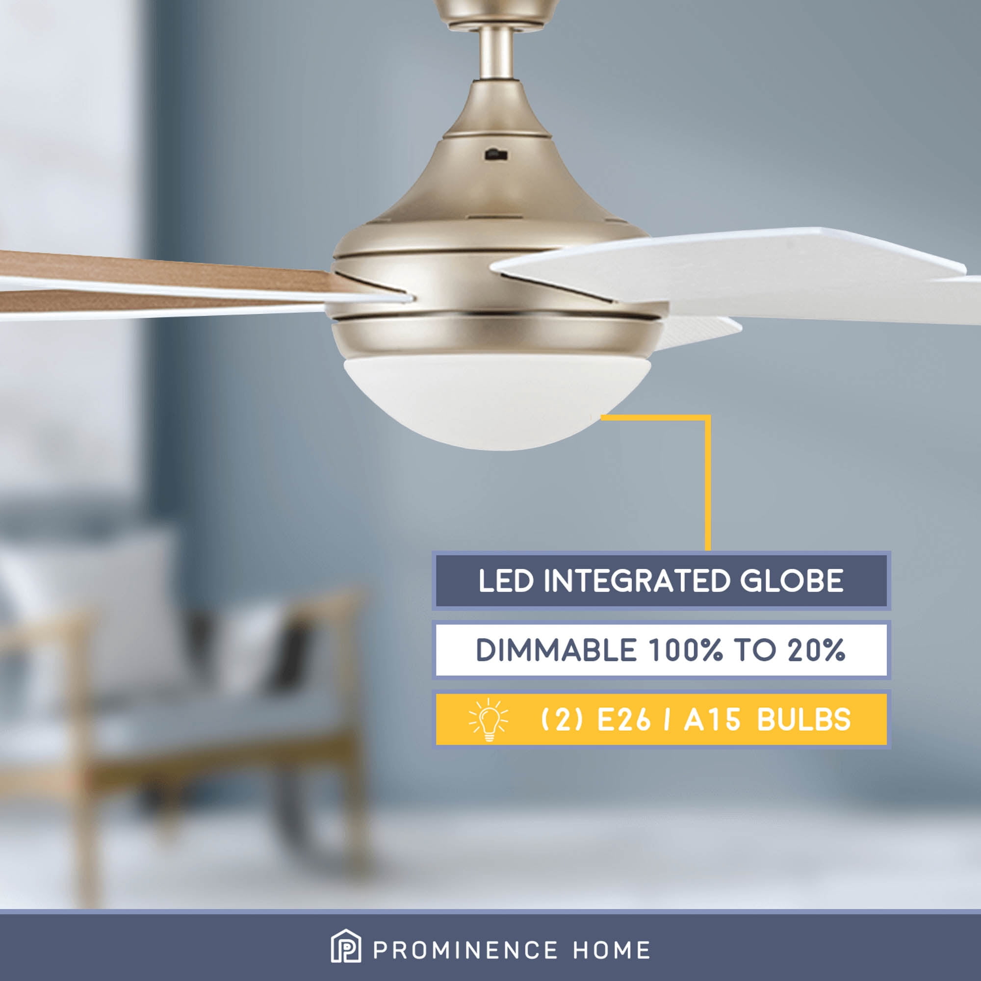 Prominence Home Ashby 52 in Ceiling Fan with LED Light and Remote Control (Soft Gold, 5 Blades) 6yta0