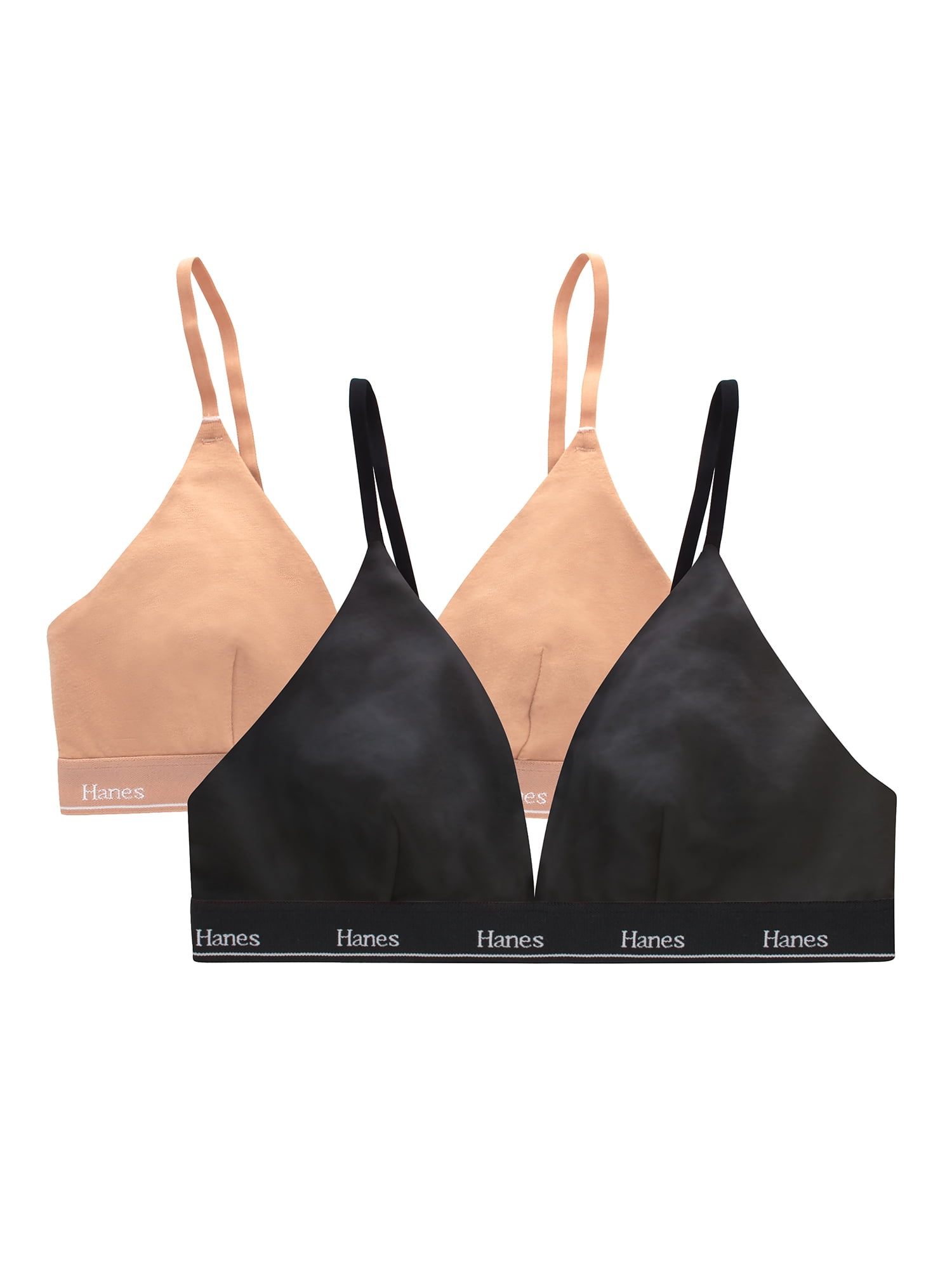 Hanes Originals Women's Stretch Triangle Bralette (Black, 2-Pack) adw5c