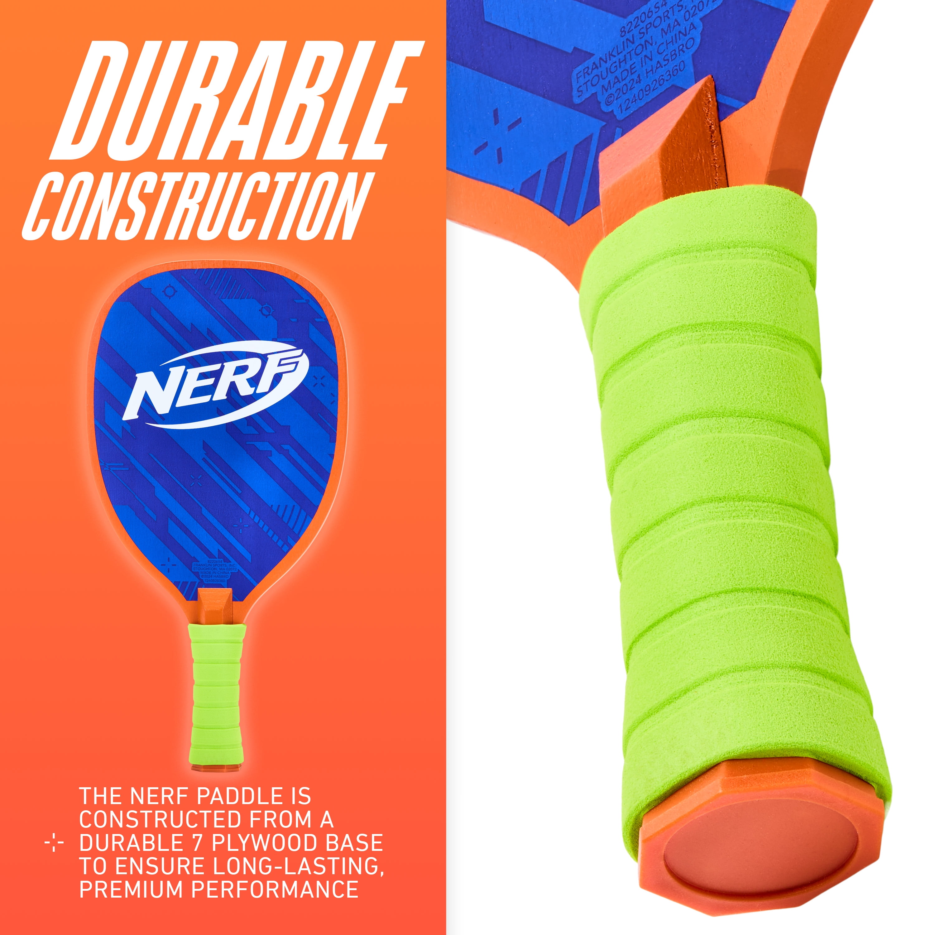 Nerf 2 Player Pickleball Paddle Set with Mesh Carry Bag (Blue/Green, 4-Piece Set) g9it1