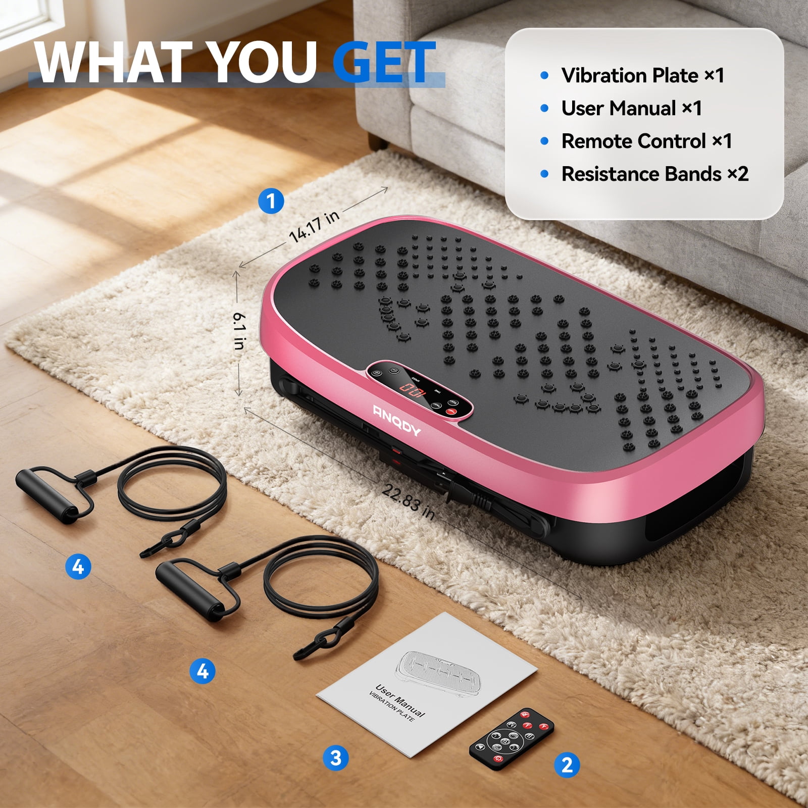 Anqdy Vibration Plate Exercise Machine with Magnetic Acupoints and LCD Display (Pink, 22 in x 14 in x 6 in) pn9ge