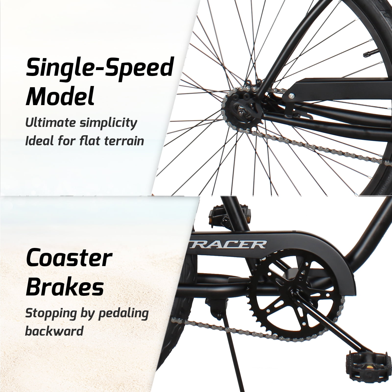 Tracer Products ACE Men’s Cruiser Bike, Classic Steel Frame, Coaster Brake (Black, 26 in) lltxk