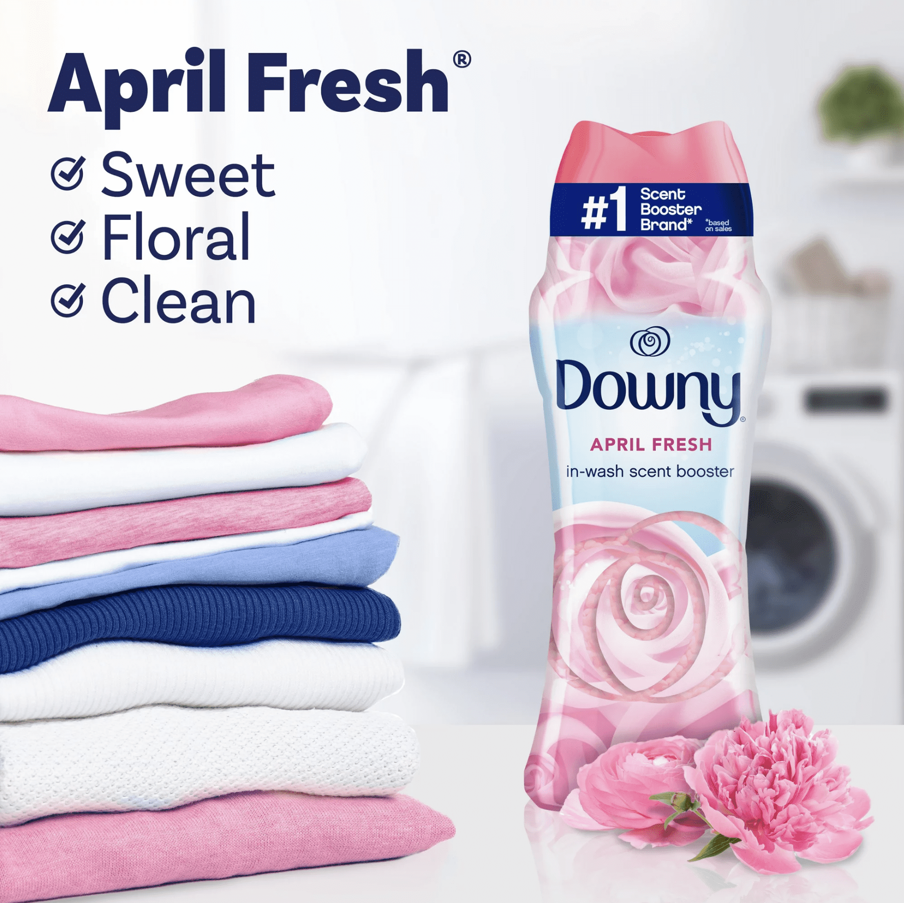 Downy In-Wash Laundry Scent Booster Beads, April Fresh Scent, Long-Lasting Odor Defense (48 oz Total, 2 Pack) bfq34