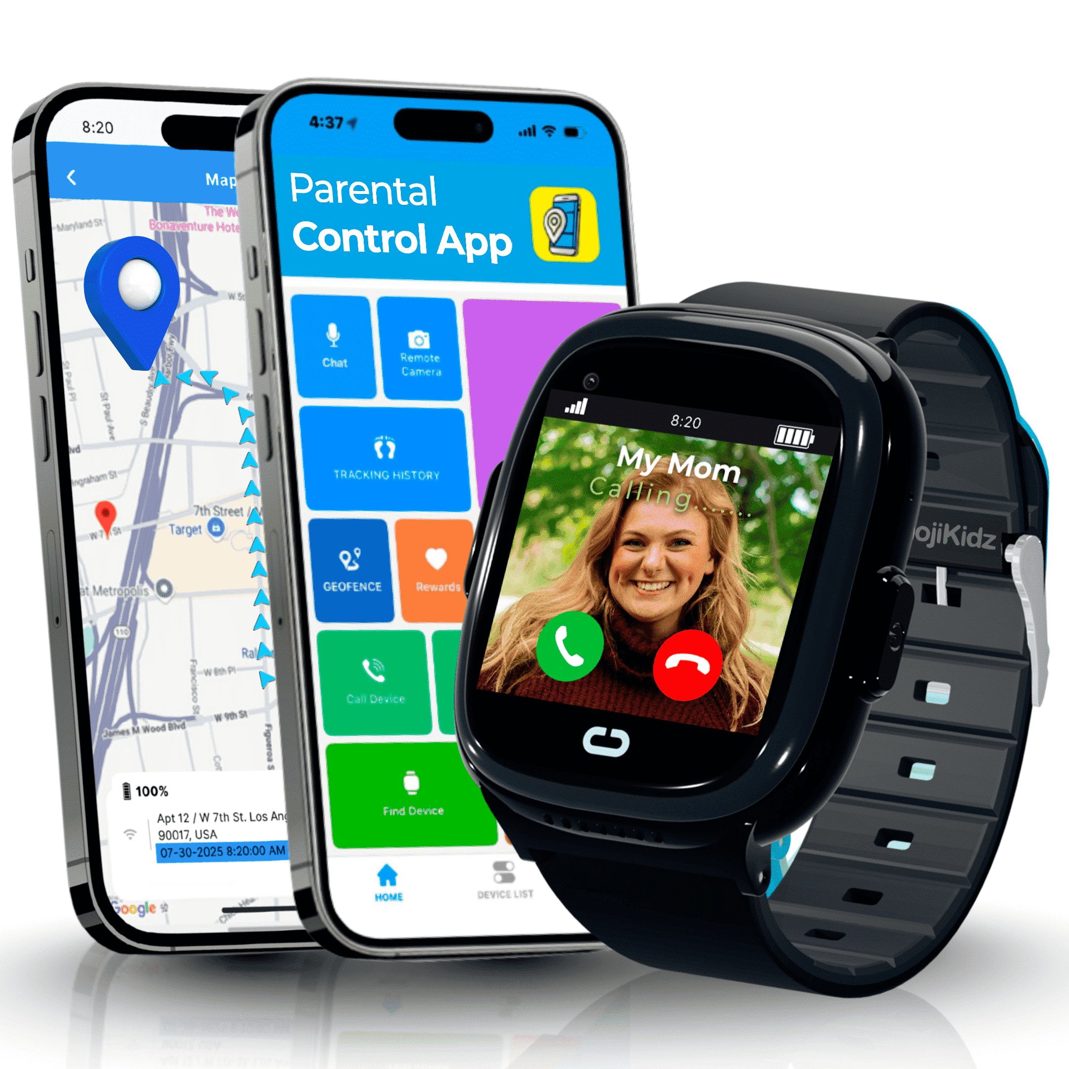 EmojiKidz Kids Smartwatch with GPS Locator, SOS Button, Parental Controls, 2-Way Calls (Black, 1 Pack) w6pop