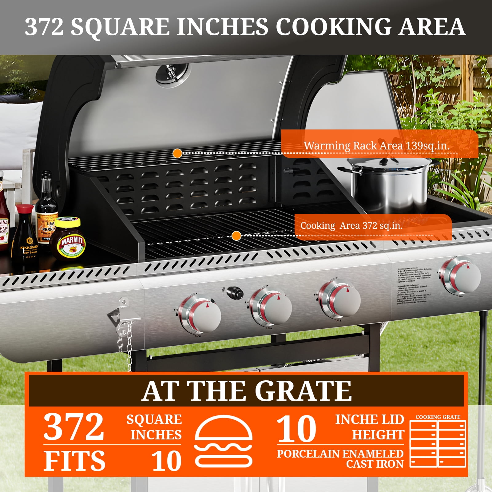 FREE VILLAGE 3-Burner Propane Gas Grill with Side Burner (34,000 BTU, Stainless Steel) ht3wf