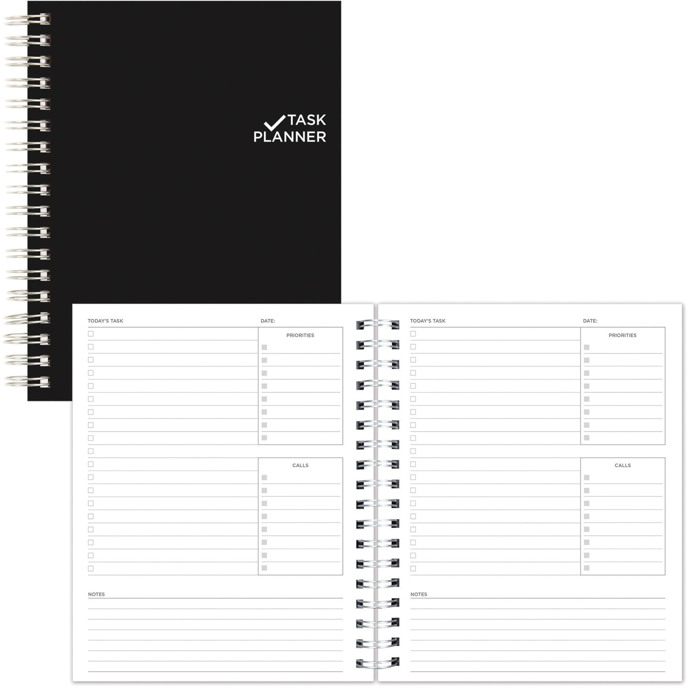 Blueline Undated Task Planner Daily Organizer with Ruled Notes Section (Black, 1 Each) xxsgm