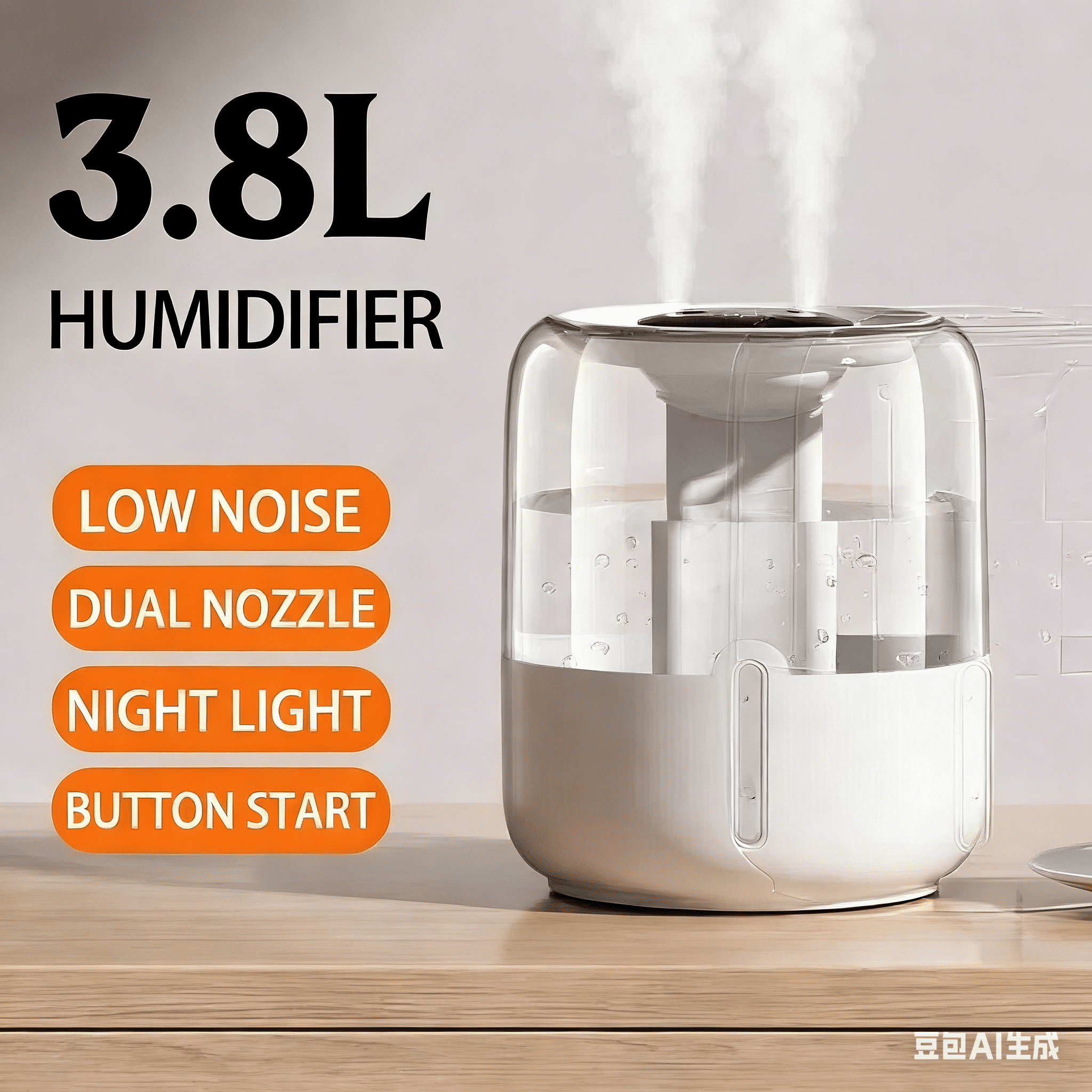 STORGENER Large Capacity Cool Mist Humidifier, Dual Nozzle Ultrasonic Air Humidifier with Night Light (White, 1.3 gal) vkrvg
