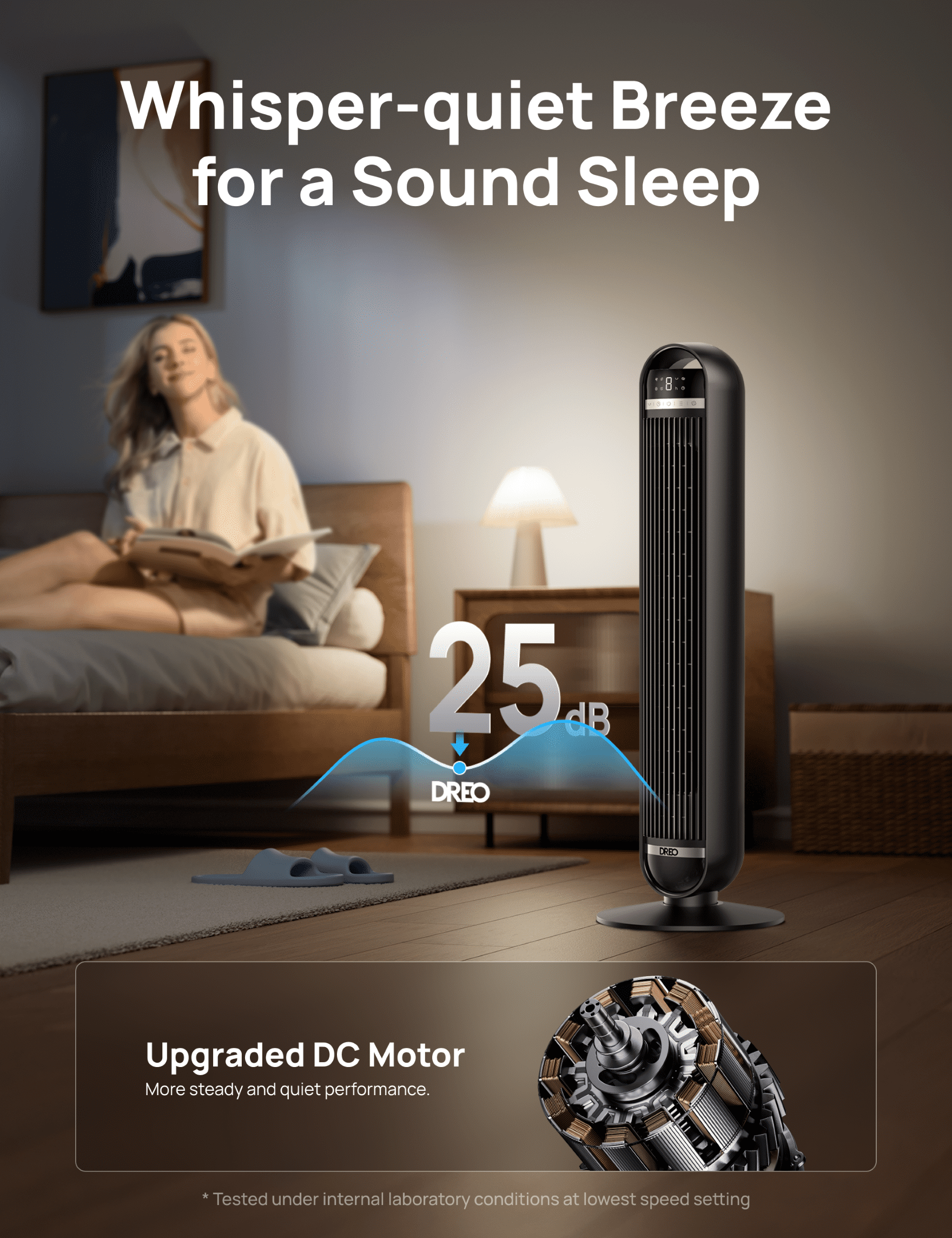 DREO Nomad DC Tower Fan, Quiet Oscillating Floor Fan with Remote Control (Black, 36 in) v825l