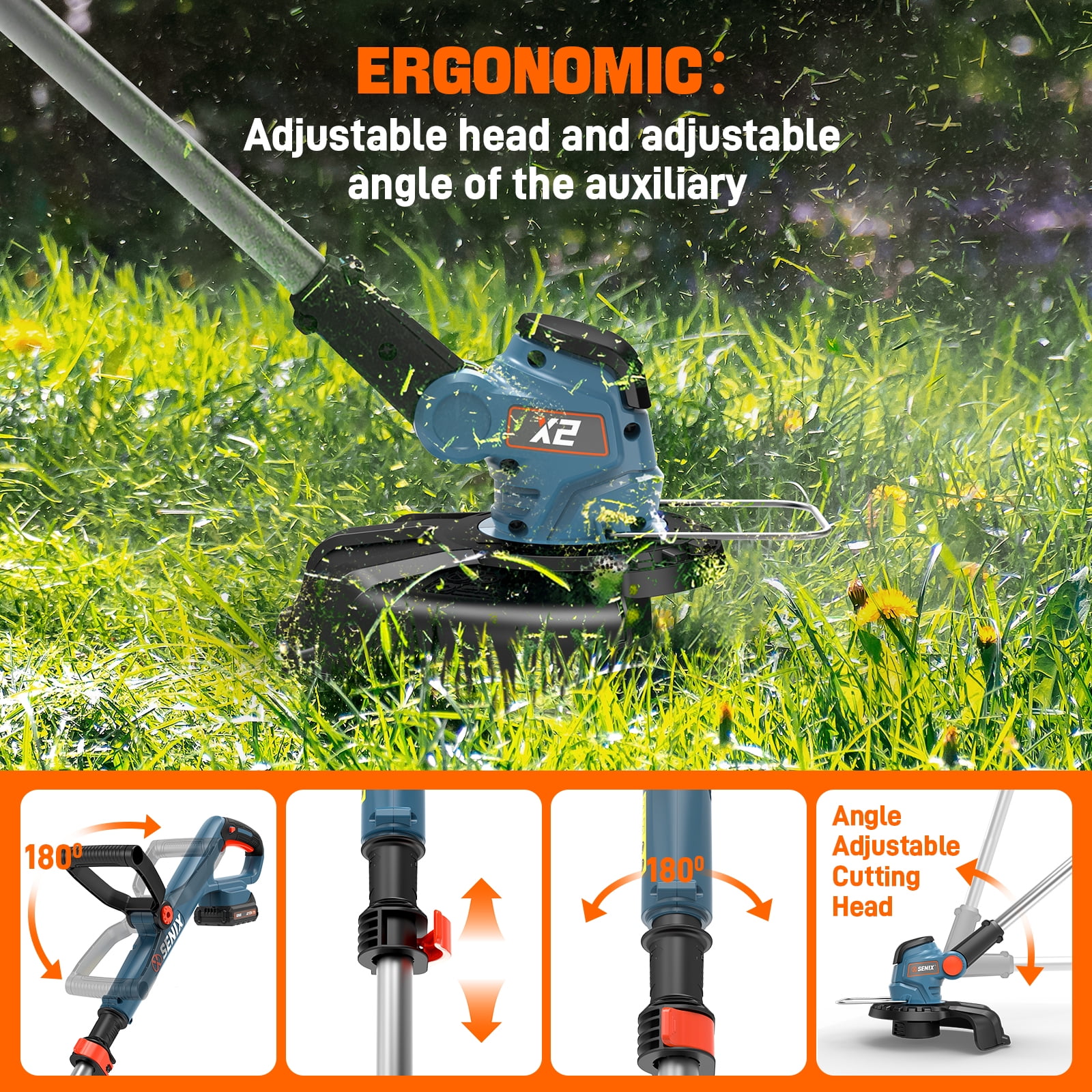 Senix 3-Tool Lawn Care Combo Kit (22 in Self-Propelled Gas Mower, Cordless Leaf Blower, String Trimmer, Blue) wgt7u