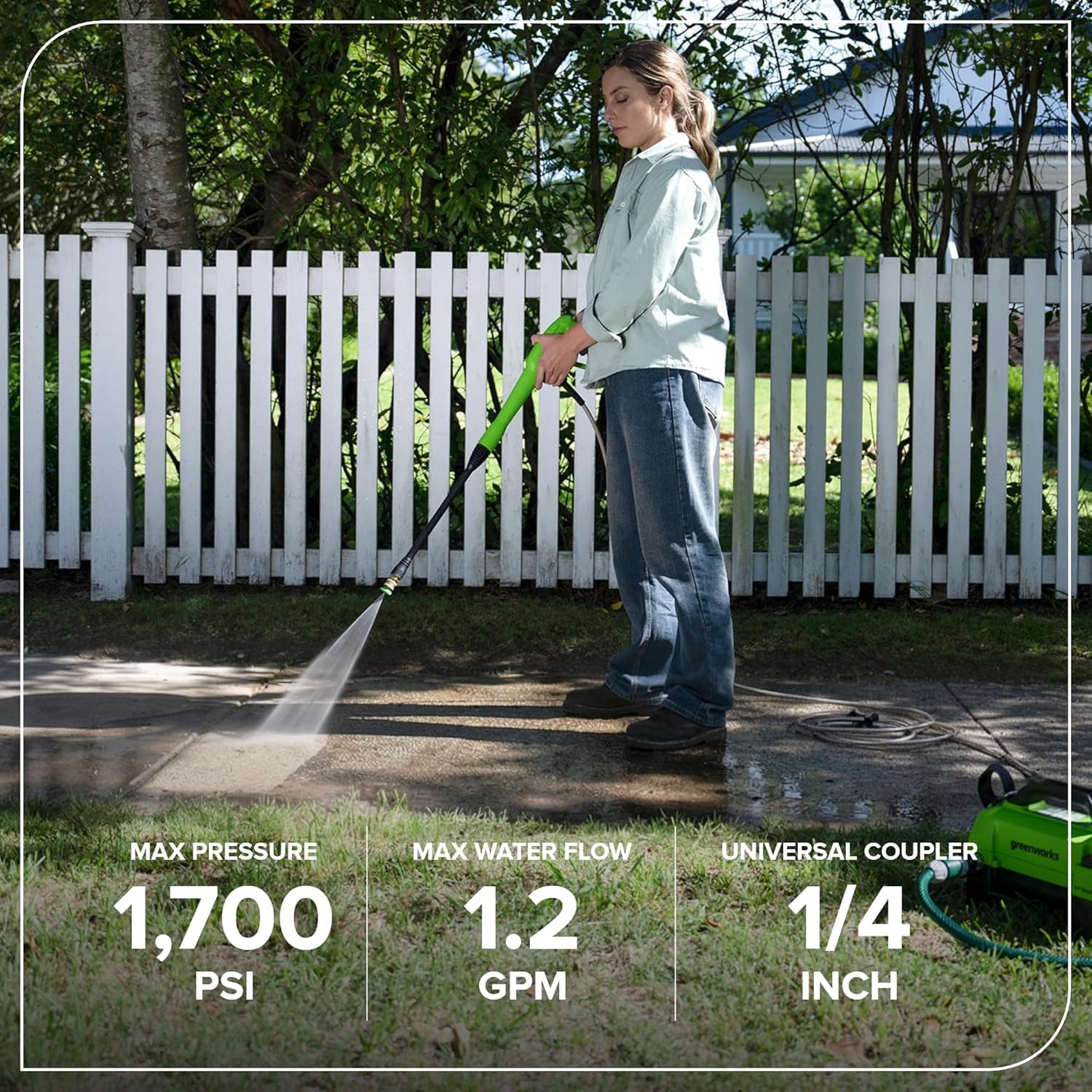 Greenworks 1700 PSI Electric Pressure Washer with 20 ft Hose and Spray Wand (1.2 GPM) mreou