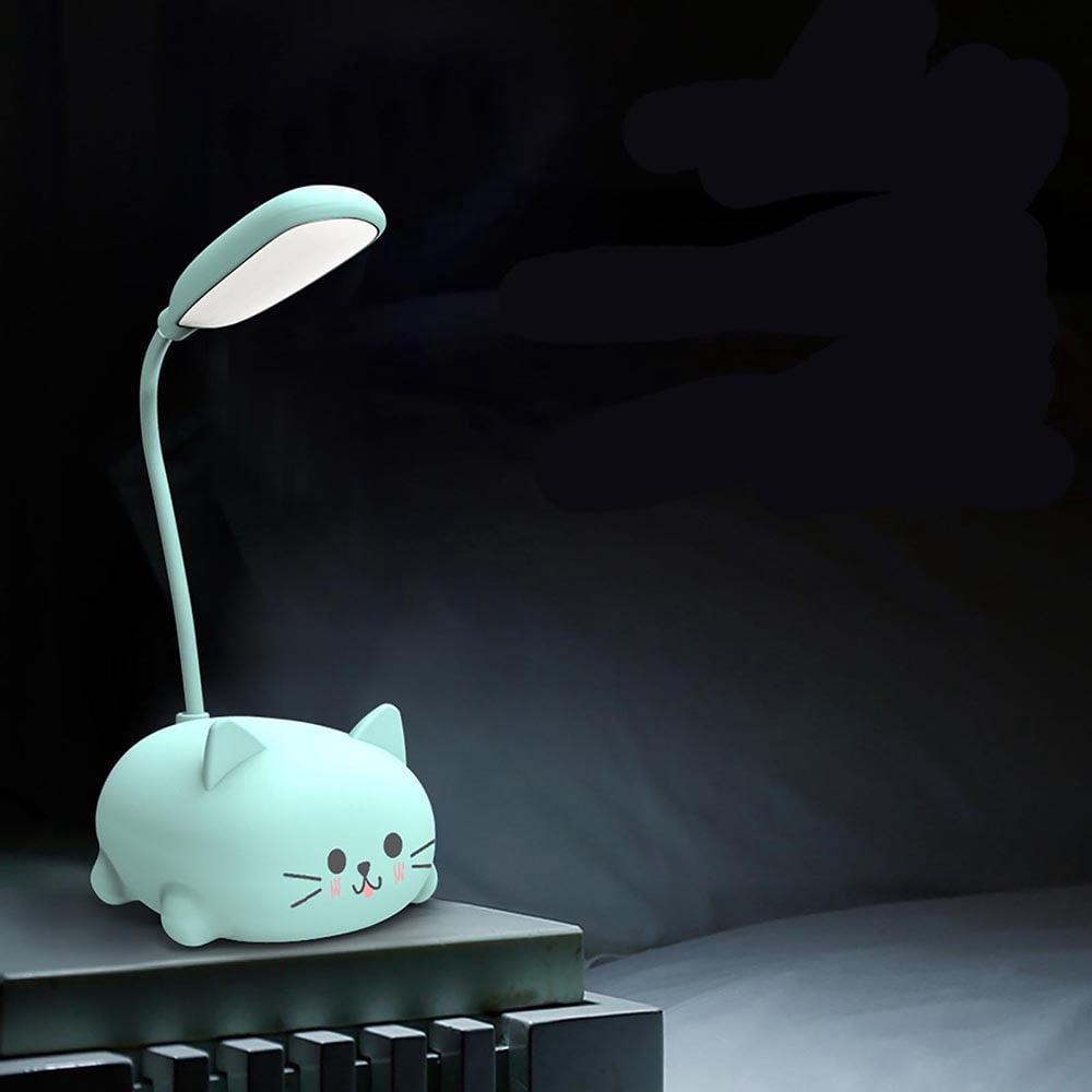 Cbcbtwo LED Desk Lamp, Eye-Protecting Reading Light with Flexible Gooseneck and Cute Cat Base (Blue) h4yq7