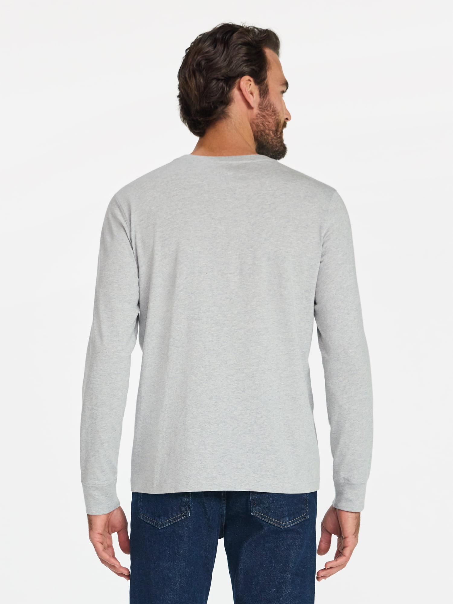 George Men's Relaxed Fit Long Sleeve Crewneck T-Shirt (Grey, 3 Pack, XS) 5wstr
