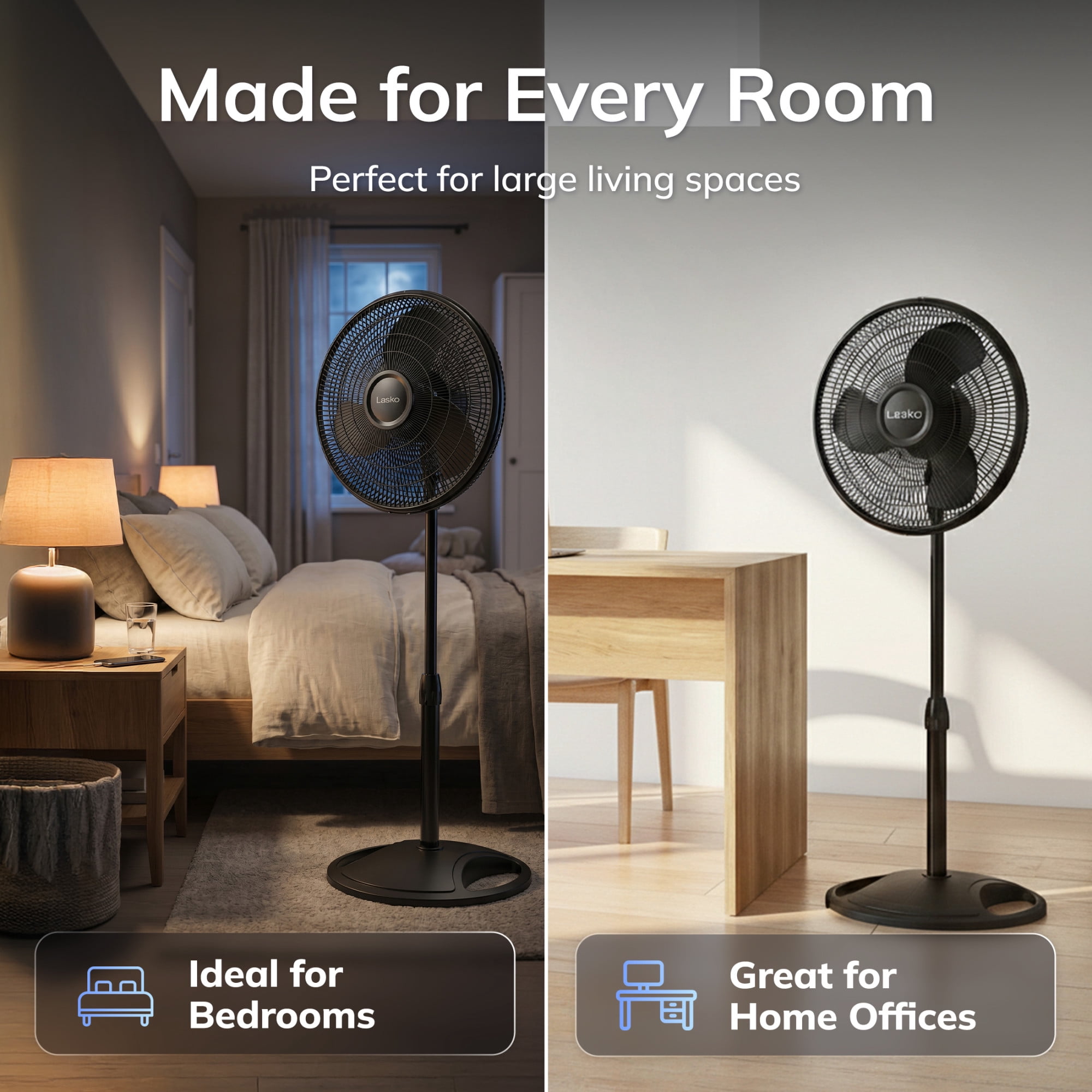 Lasko 16 in Oscillating Pedestal Fan with Adjustable Height and Tilt-Back Head (Black, 47 in Height) 8qr43