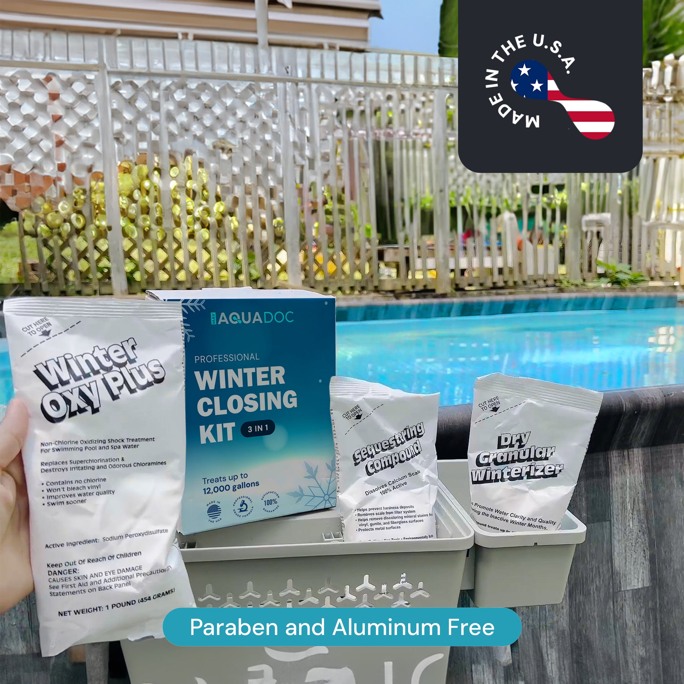 AquaDoc Pool Winter Closing Kit, 3-Part Winterizing Chemical Set for Above Ground & Inground Pools (Up to 12,000 Gallons) 6qivh