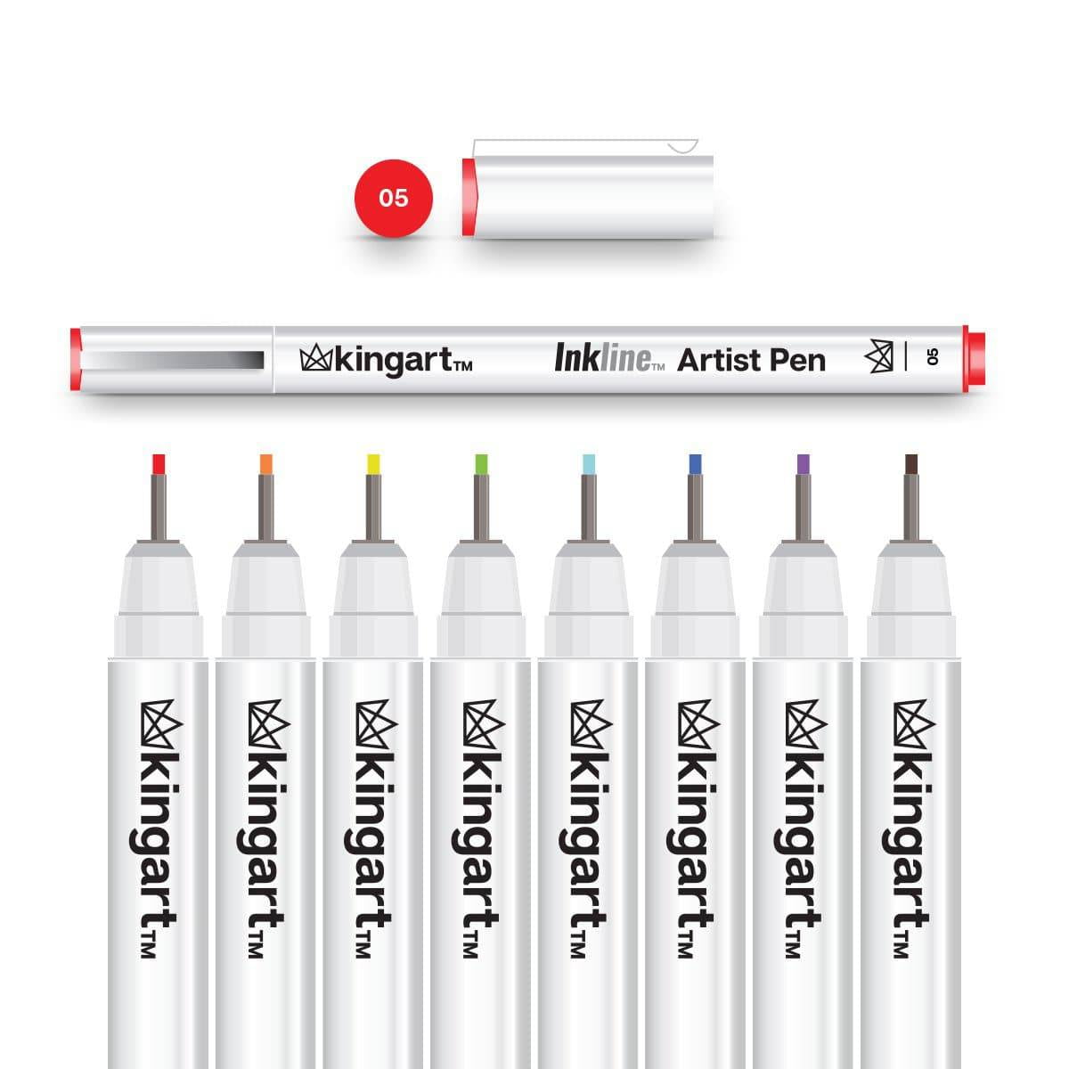 KINGART Inkline Fine Line Art Pens Set (8 Colors, 0.02 in) 8o70r