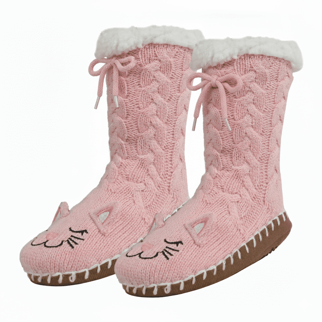 MUK LUKS Girls Sweater Knit Slipper Socks with Faux Fur Lining (Pink, S/M) gtvuv