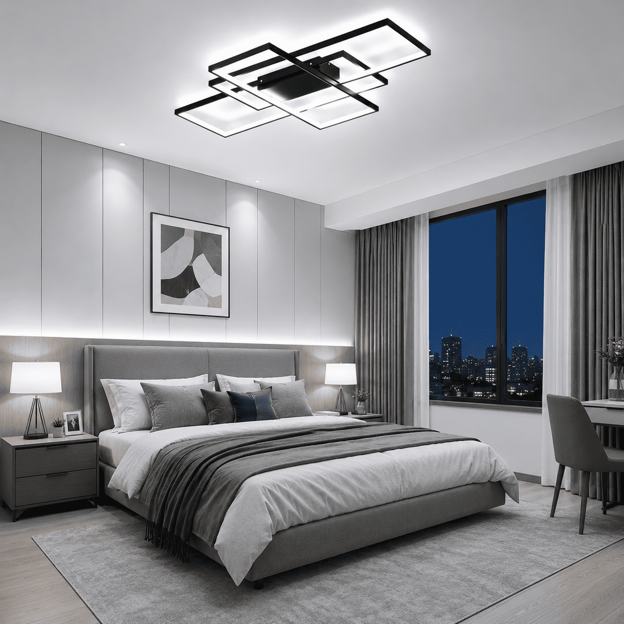 Garwarm 3-Square LED Ceiling Light, Modern Flush Mount Fixture with Remote Control (Black, 35.4 in) 58gf2