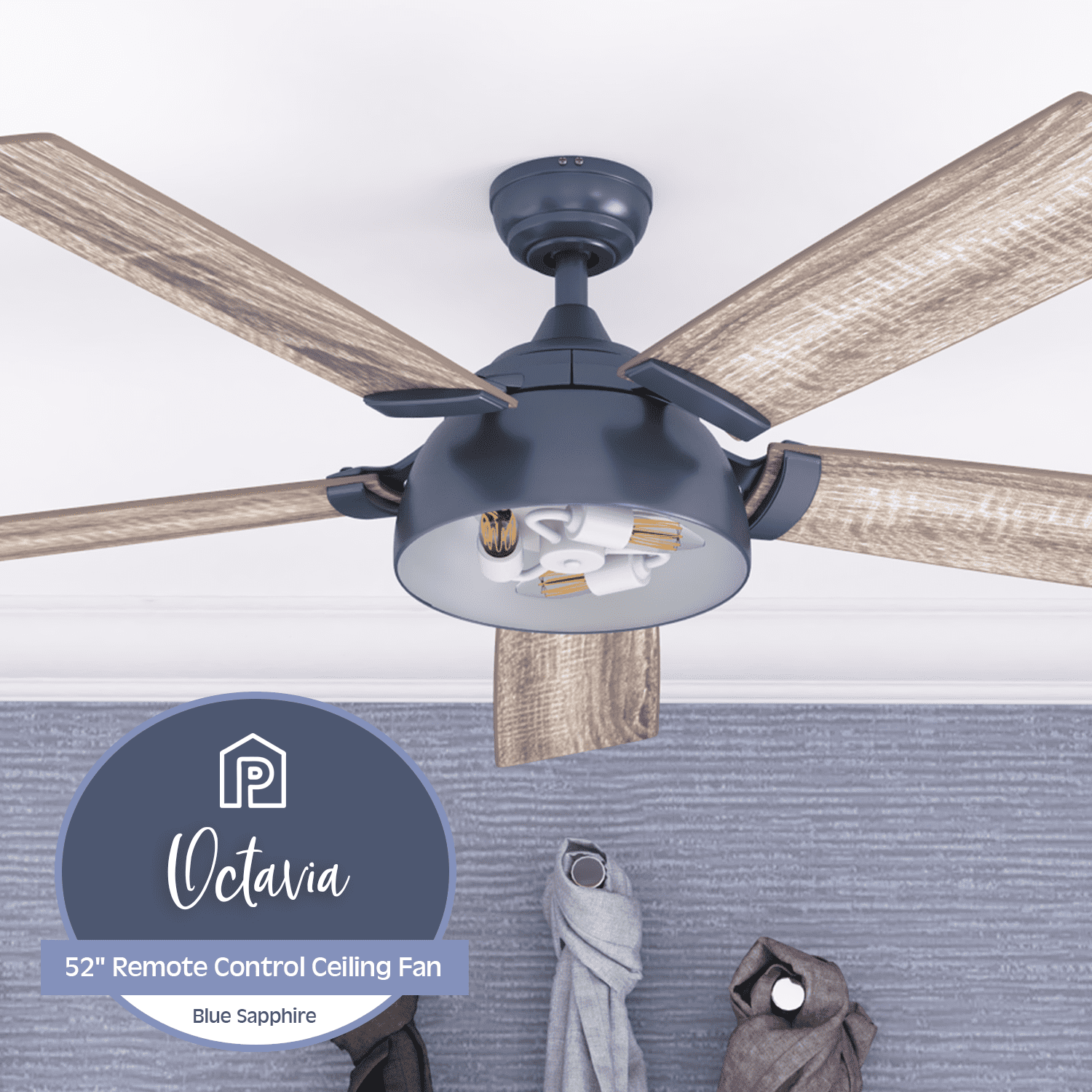 Prominence Home Octavia 52 in Ceiling Fan with Remote Control and LED Light (Sapphire Blue, 5 Blades) ivijb