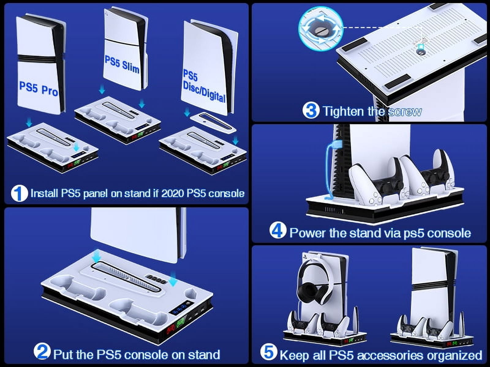 Esywen PS5 Cooling Stand with Dual Controller Charger and Headset Hook (White, 1 Pack) 0zyq5