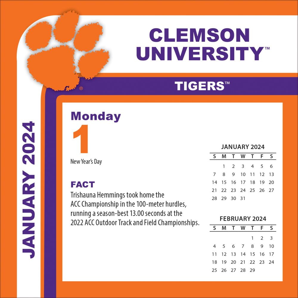 Turner Sports Clemson Tigers 2024 Box Calendar (Daily Desk Planner, 6 in x 5 in) monly