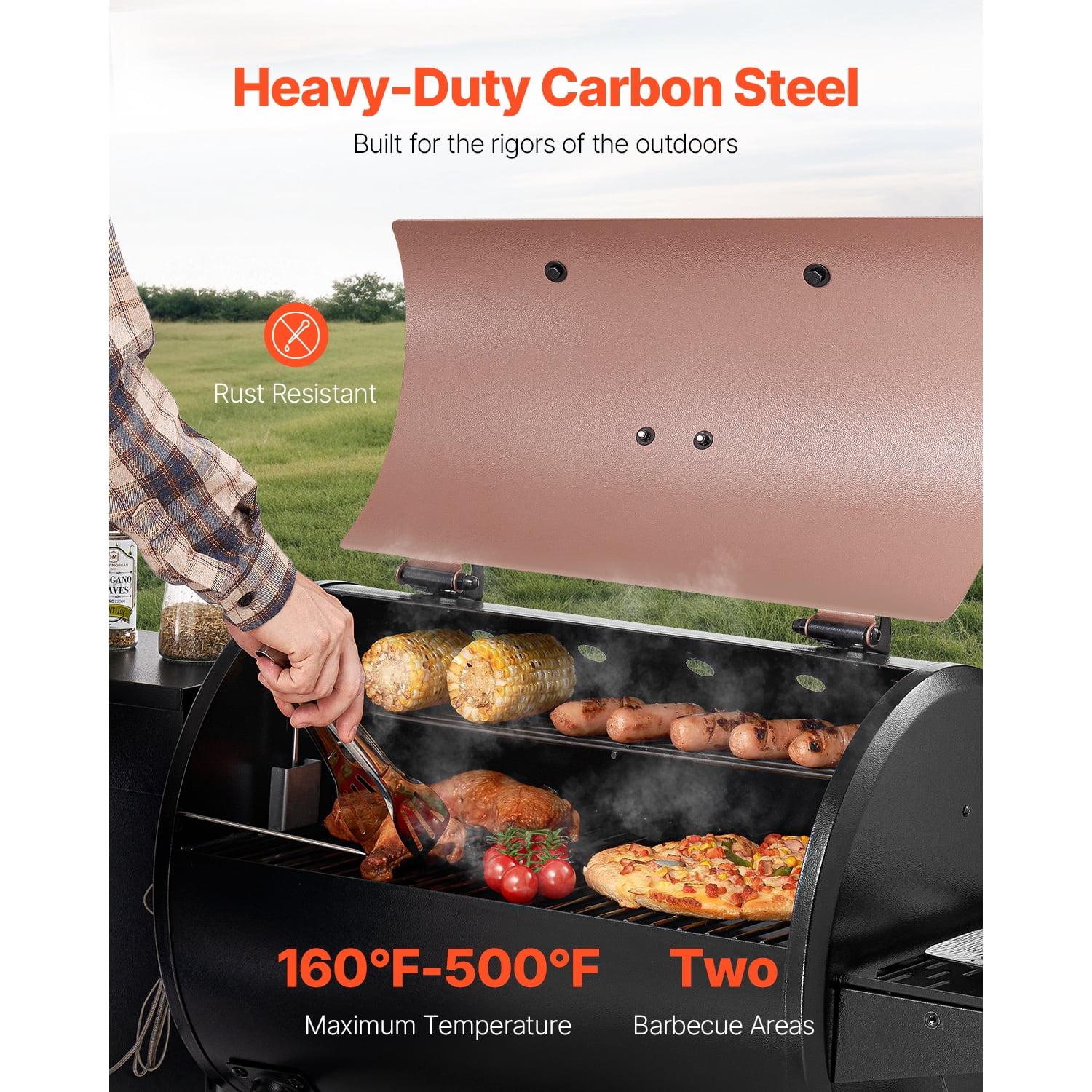 KFFKFF Wood Fired Pellet Grill and Smoker with Digital Regulator and Meat Thermometer (Black, 456 sq in) 0s8fz