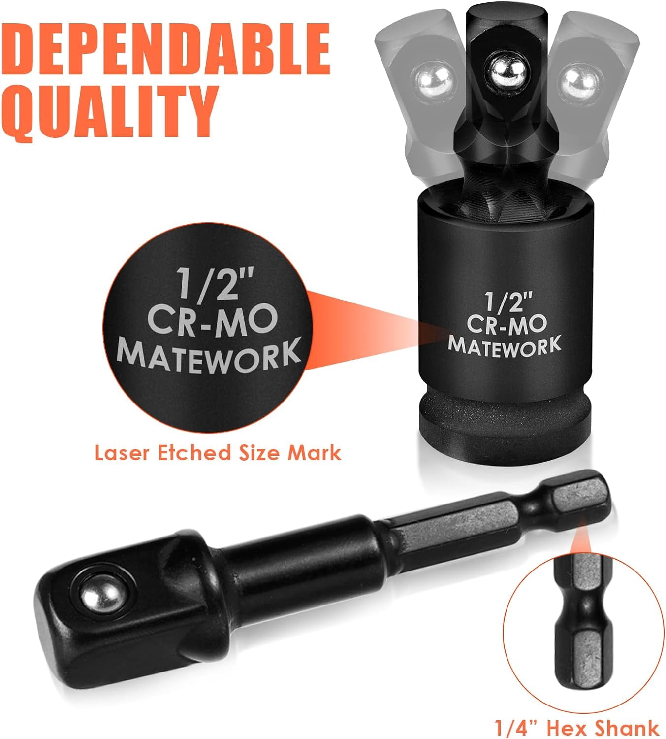 Matework 17-Piece Impact Socket Adapter and Universal Joint Set (1/4 in, 3/8 in, 1/2 in Drive) xv7x6