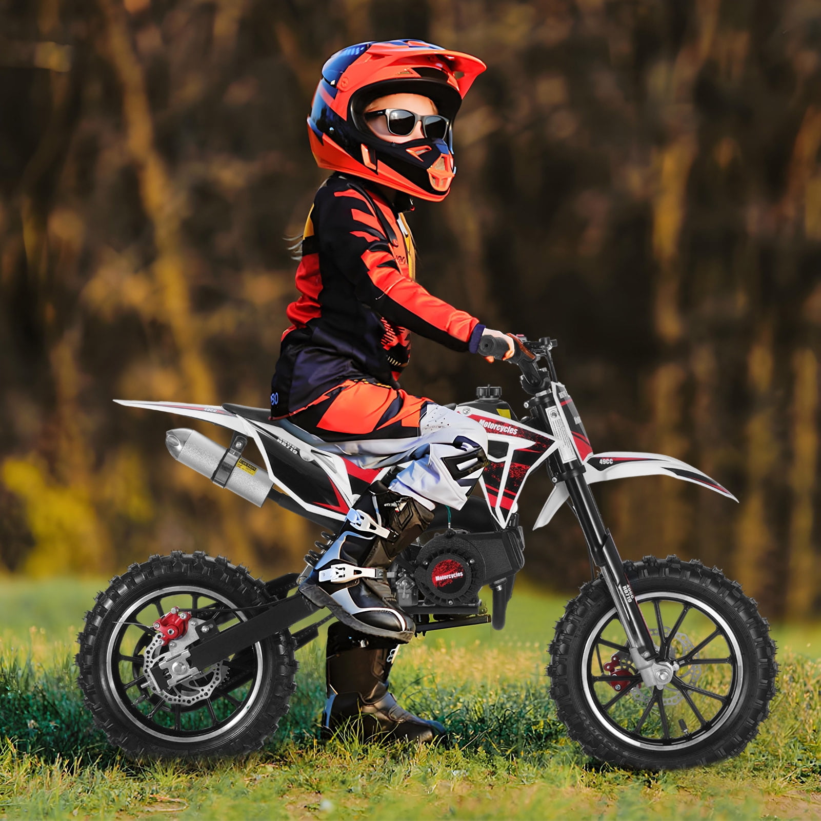 Meileang 49cc Kids Dirt Bike Off-Road Motorcycle with Dual Disc Brakes and Shock Absorbers (Black, 330 lb Capacity) 0cagn