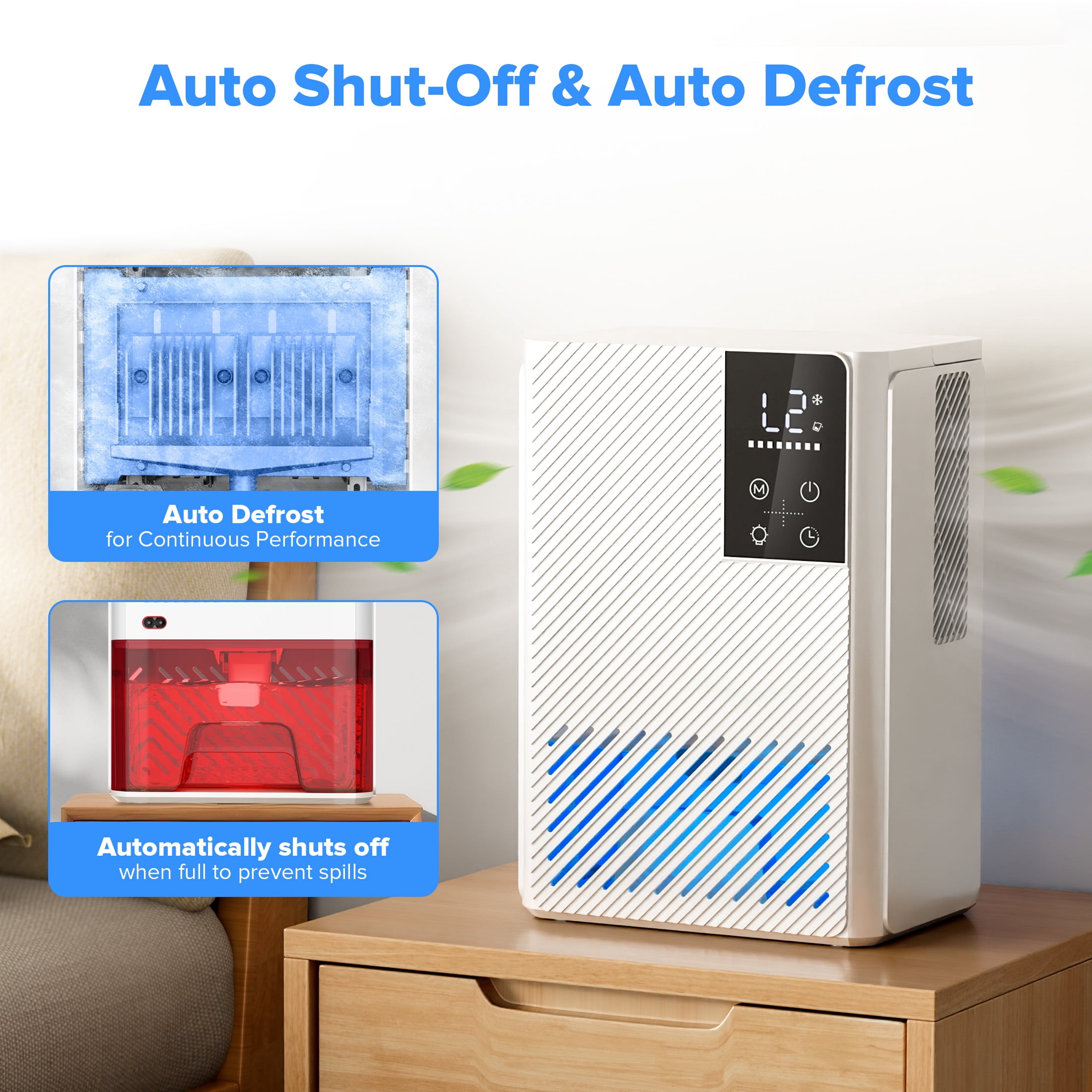 KissAir Dehumidifier for Home, Quiet Sleep Mode with 7 Color LED Light (White, 67 oz) qxs6t