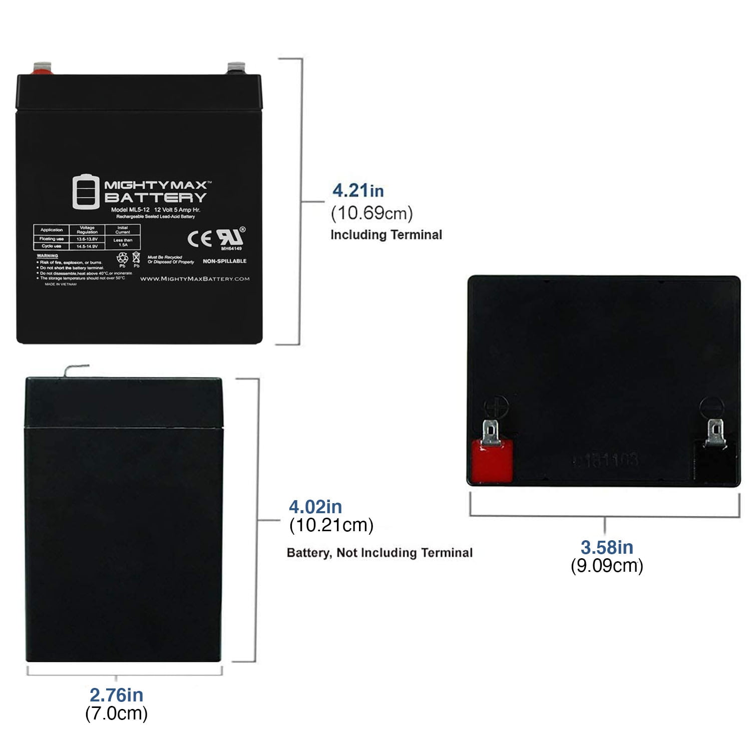 Mighty Max Battery 12V 5AH SLA AGM Rechargeable Battery (F1 Terminal, 3.58 in x 2.76 in x 4.21 in) wqygy