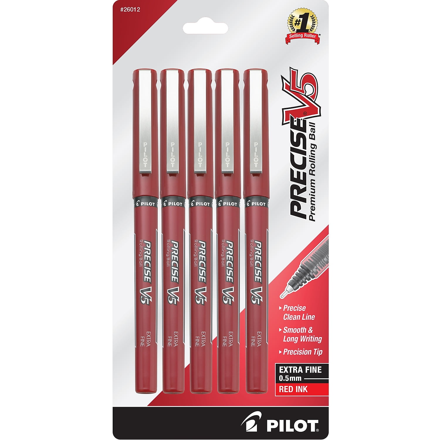Pilot Precise V5 Rollerball Pens Extra Fine Point (Red, 5 Pack) me4rt