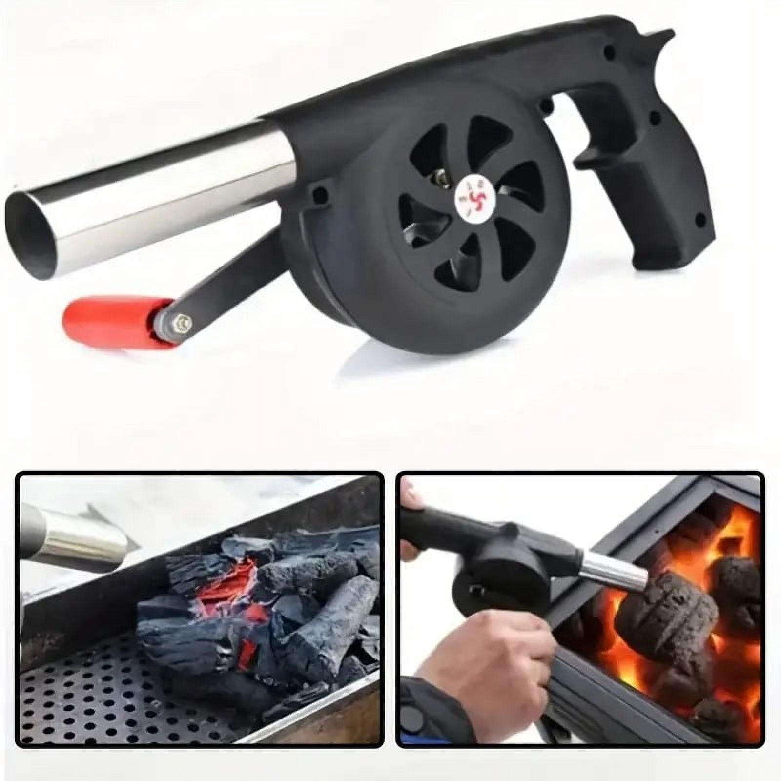 BYXAS Hand Crank BBQ Fan, Portable Manual Air Blower for Outdoor Grilling and Camping (Black, 11.4 in) 3pjbg
