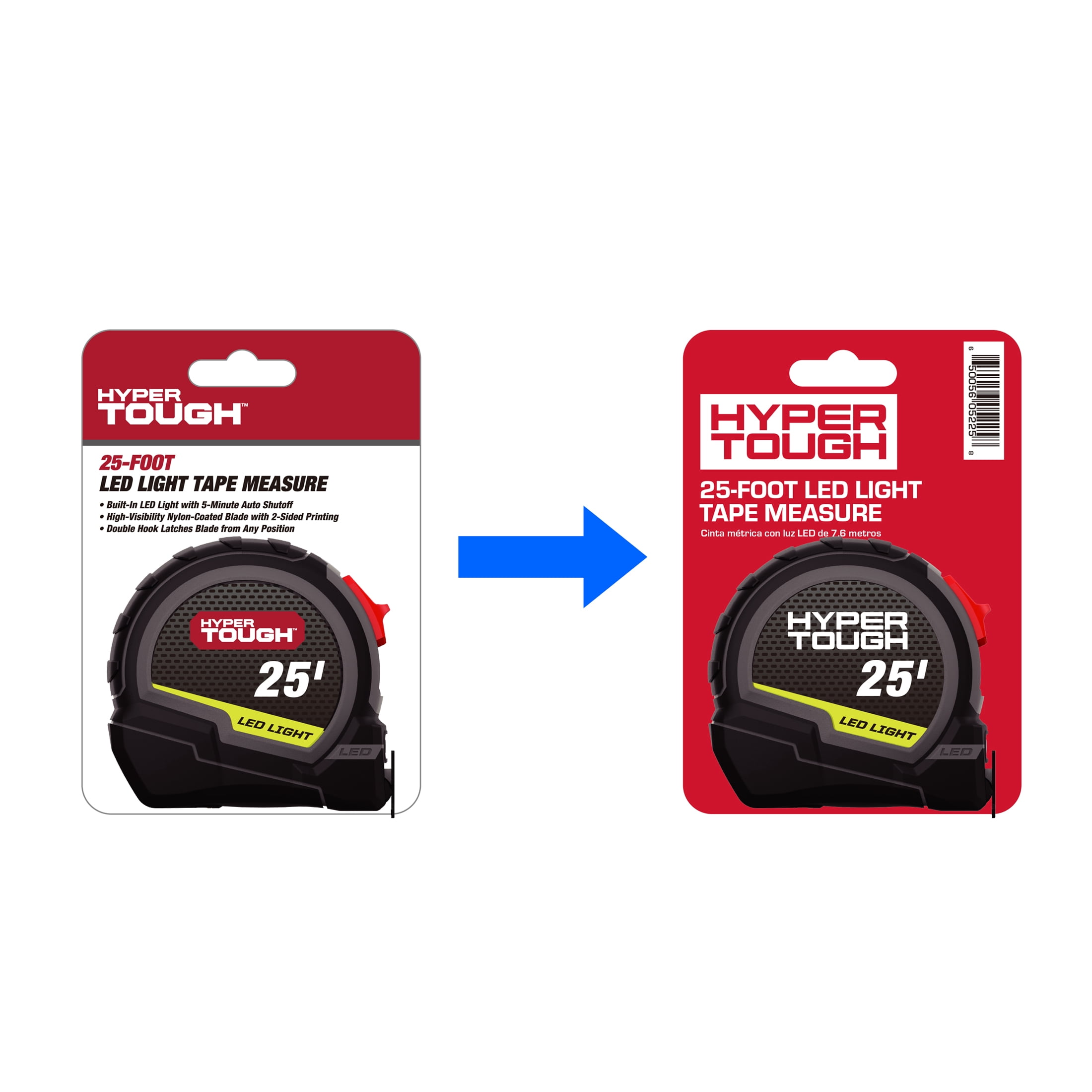 Hyper Tough LED Tape Measure with High-Visibility Blade (Grey, 25 ft) 2t2lw
