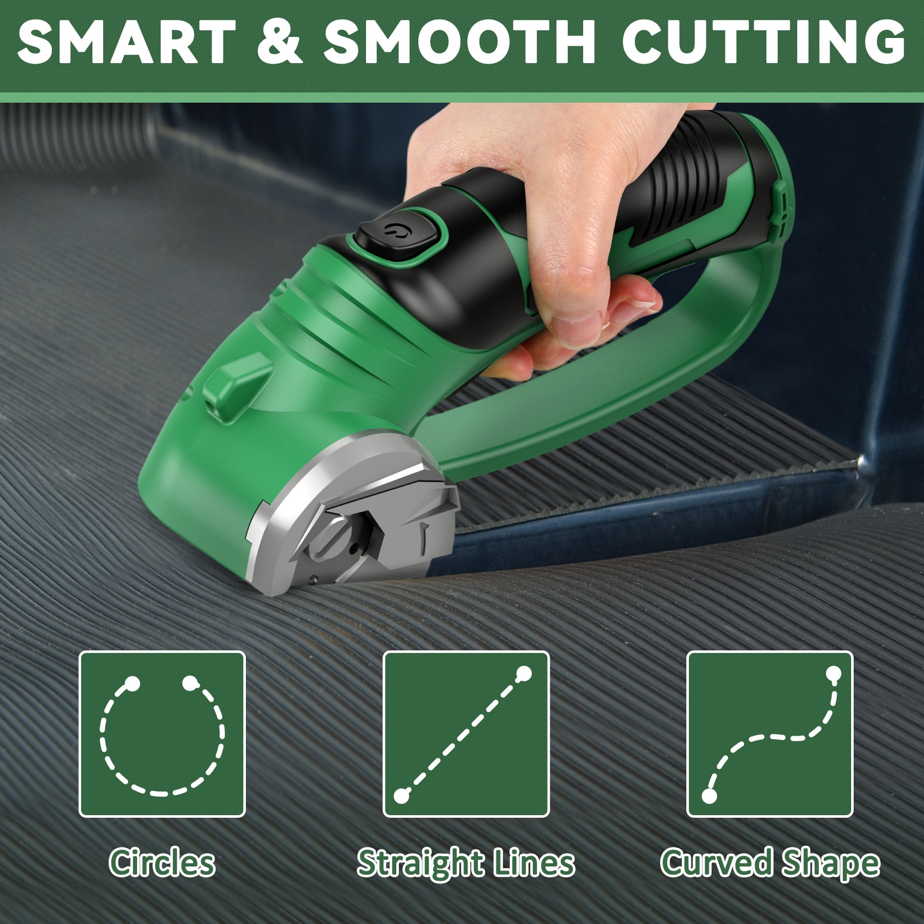Jellas Cordless Electric Scissors, Rechargeable Power Cutter for Cardboard, Fabric, and Leather (Green, 8 in) 9x6ac