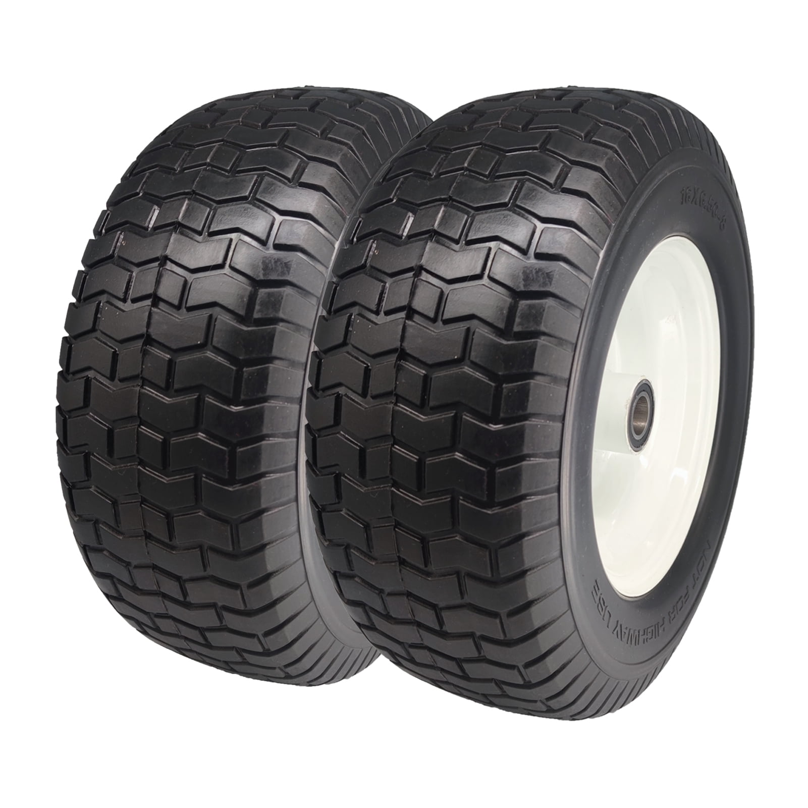 Ogracwheel 16x6.50-8 Flat Free Lawn Tractor Tire Set, Heavy-Duty Solid Rubber Replacement for Garden Mowers (Black, 2 Pack) 3q16f
