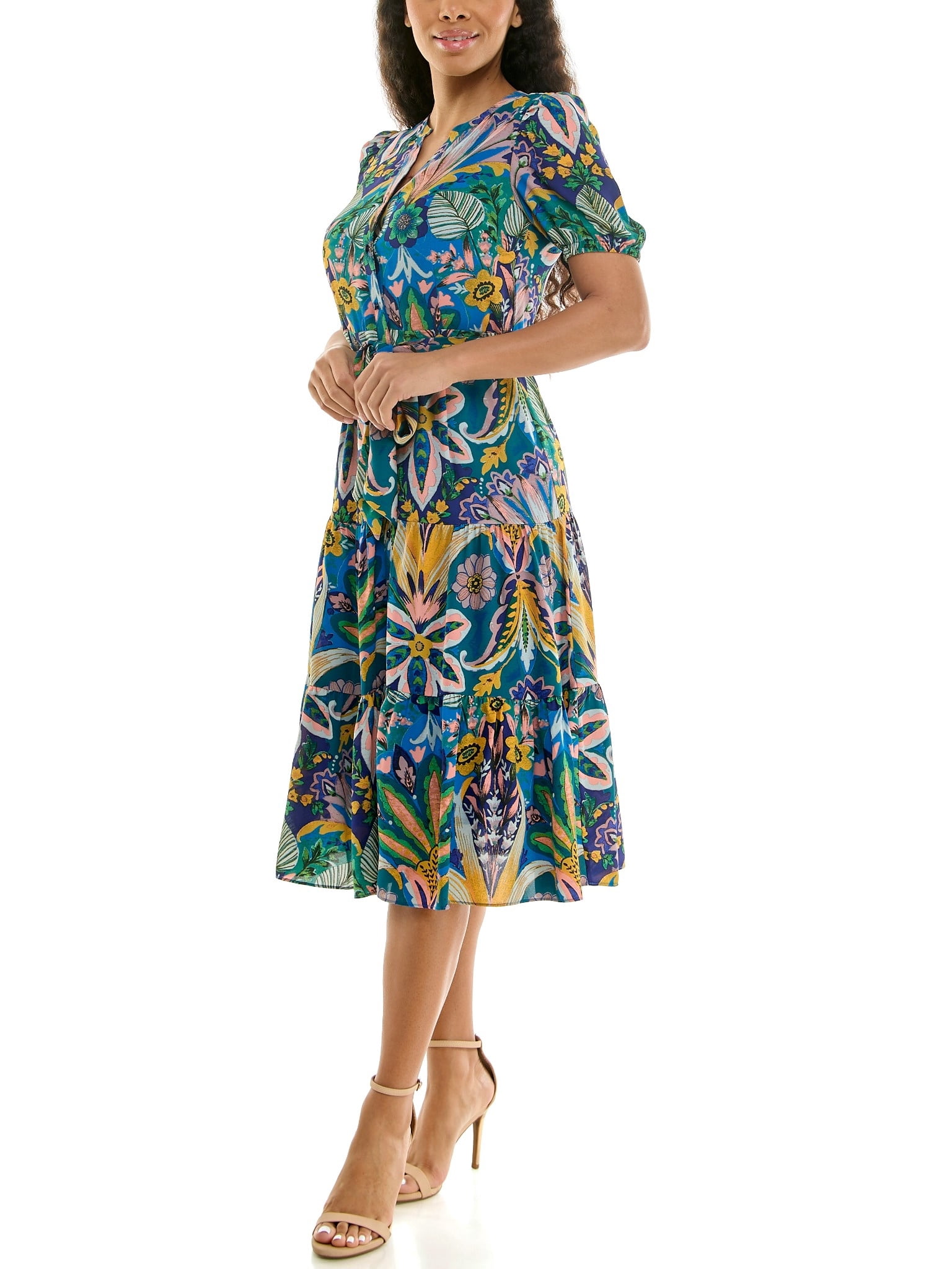 Nanette Lepore Womens Tie Waist Shirtdress Elegant Tiered Hem (Blue, L) 2f0lk
