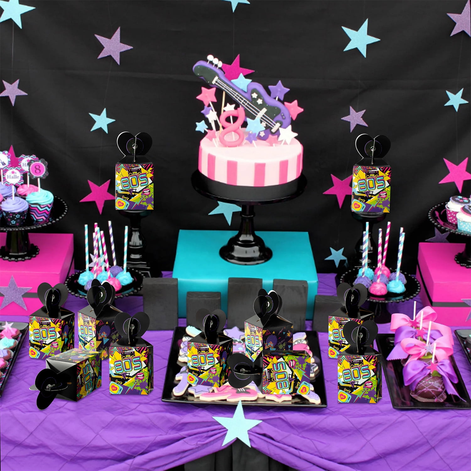 Haooryx 80s Retro Candy Gift Box Party Favor Containers (18 Pack, 3.2x3.2x3.9 in) tmzcr