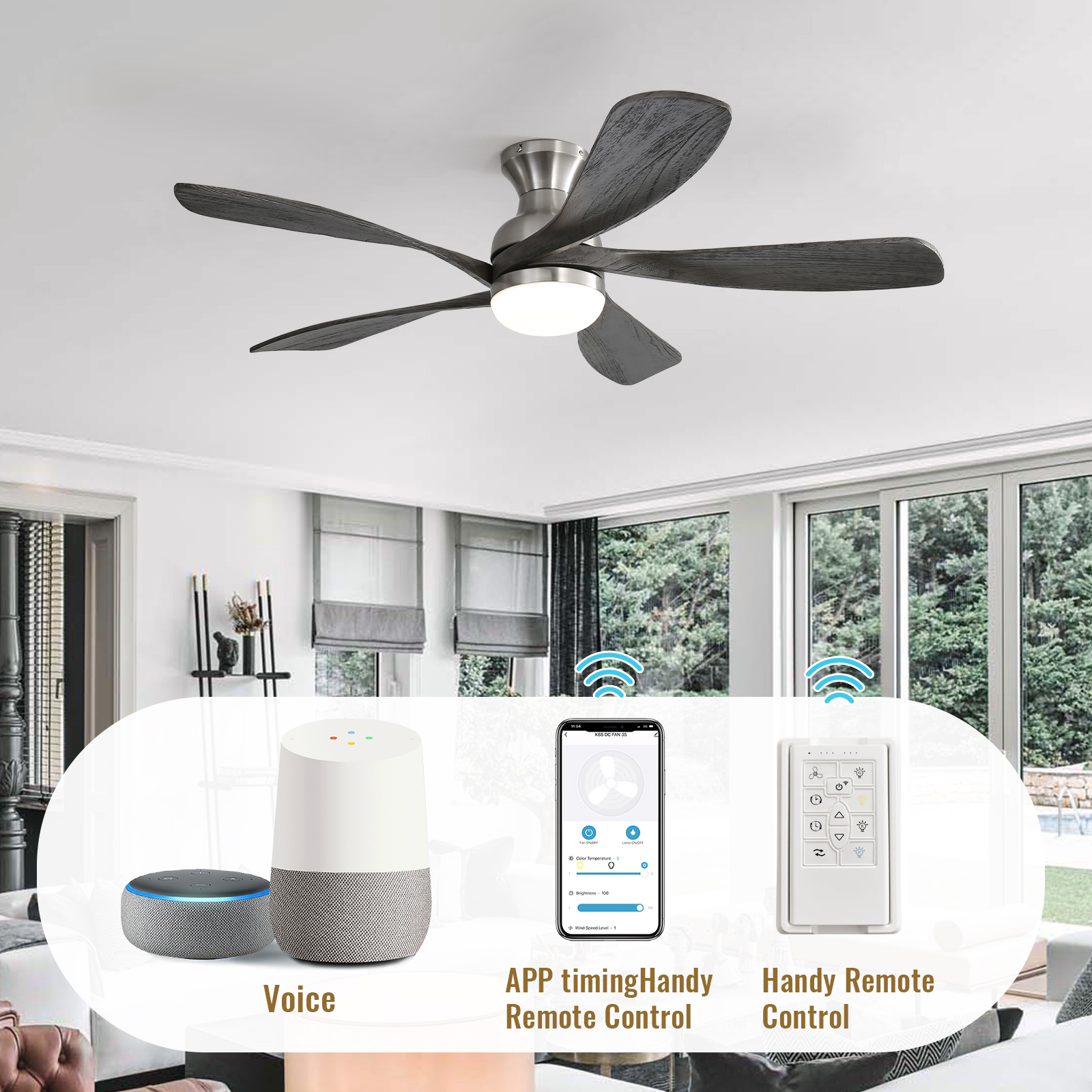 Sofucor 52 in Modern Ceiling Fan with LED Light and Remote (Black, 52 in) 5i6kl - Image 6