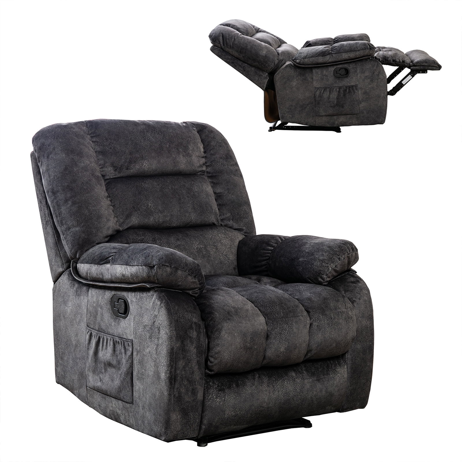 Ebello Massage Recliner Chair with Heat and Vibration, Ergonomic Manual Reclining Chair for Living Room (Dark Gray, 36 in) 0a0aq