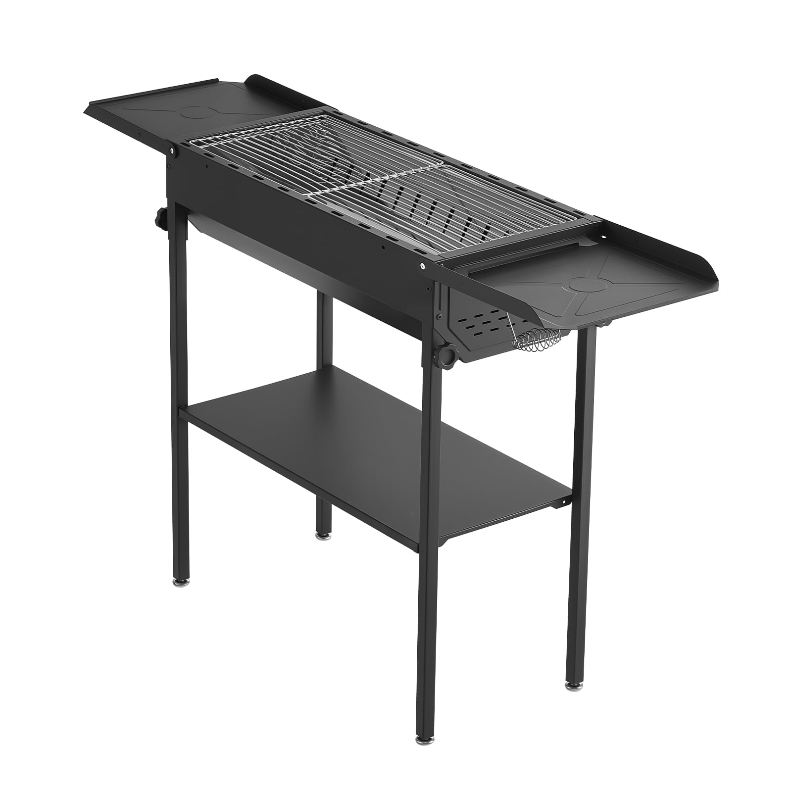 KFFKFF Foldable Charcoal Grill, Portable BBQ Grill with Adjustable Height and Side Tables (Black, 314 sq.in.) 2p0vs
