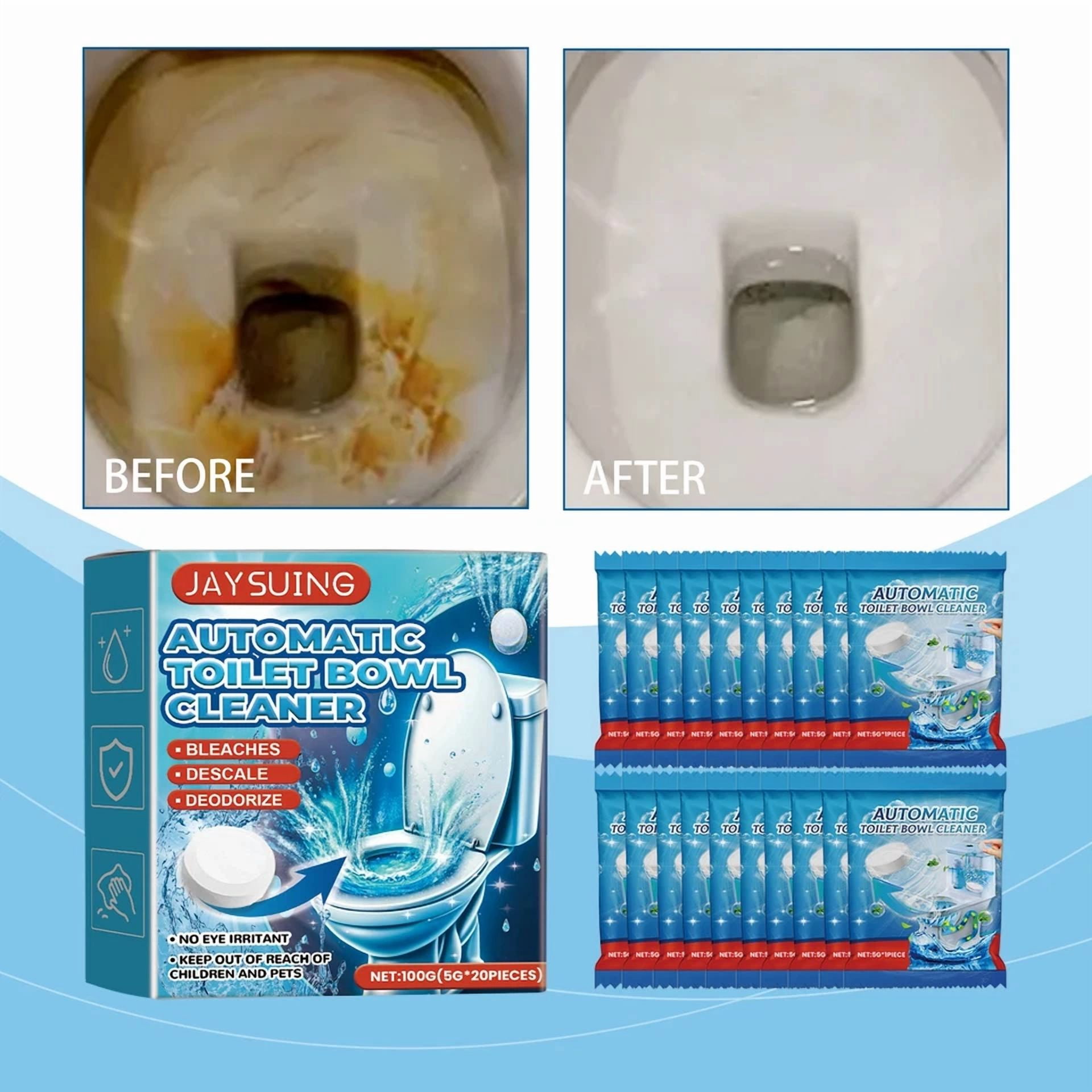 FLINT Toilet Bowl Cleaner Tablets with Bleach, Stain Removing Formula (20 Count) w7q95