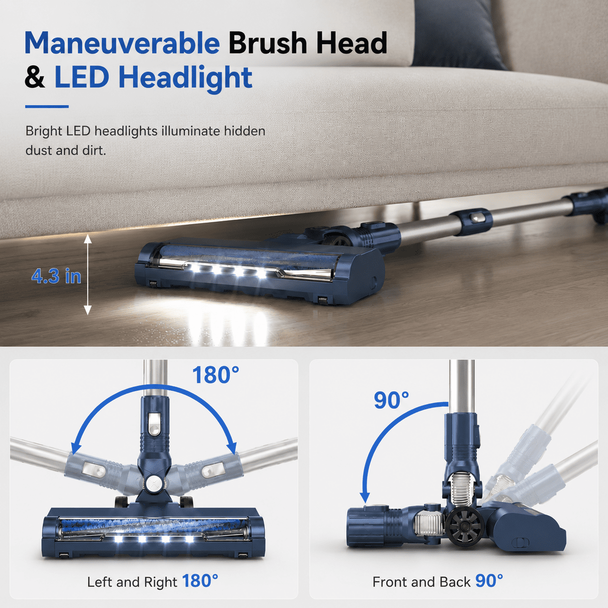 PrettyCare Cordless Stick Vacuum Cleaner, 6-in-1 Lightweight Upright for Carpet and Hard Floor (Blue, 1.3L Dust Cup) 6ctnz